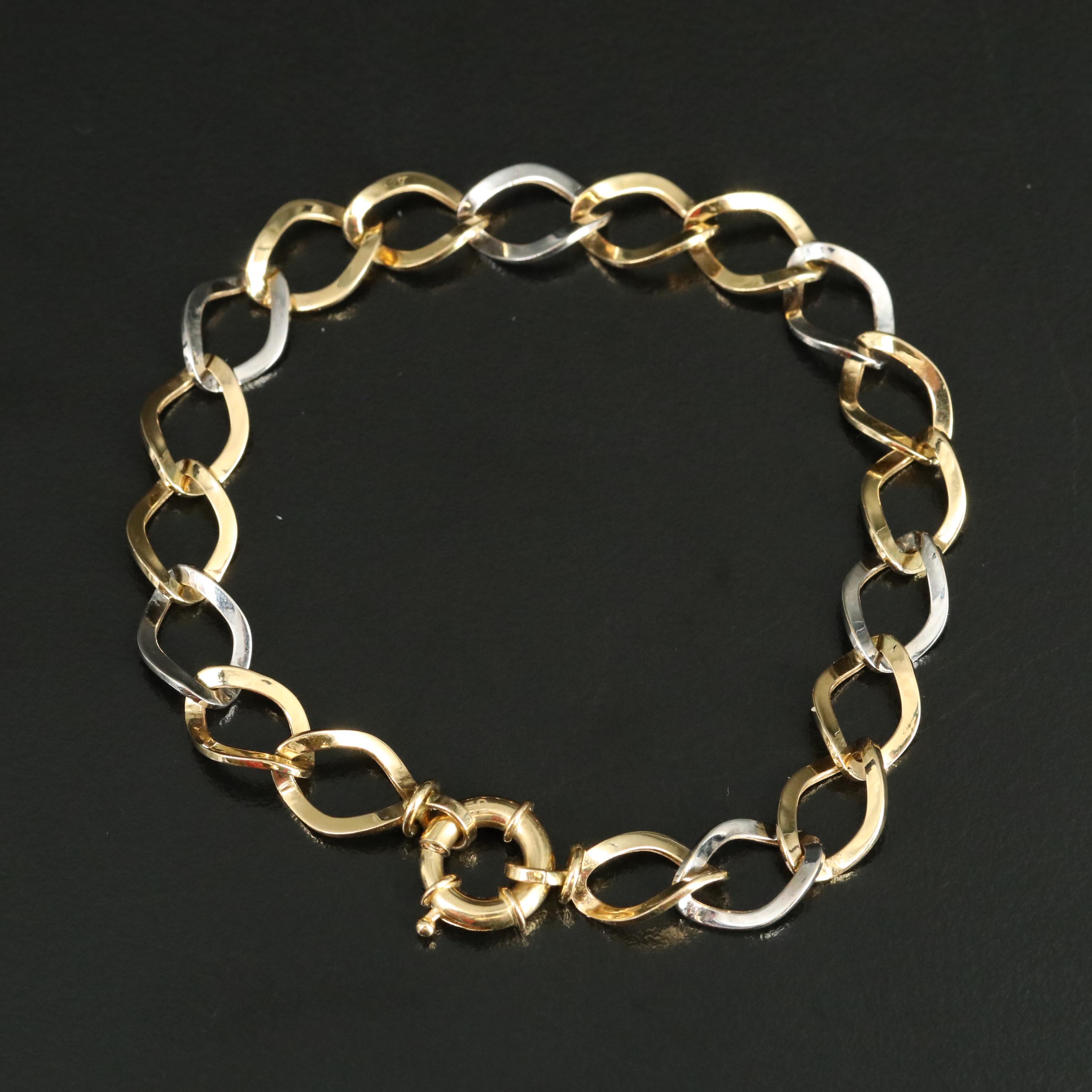 18K Two-Tone Contoured Oval Link Bracelet