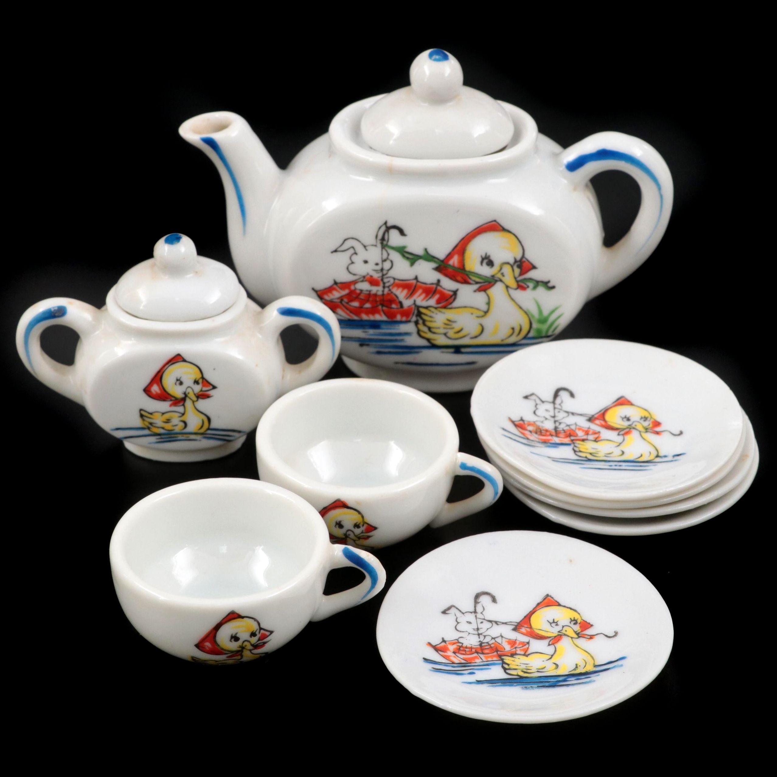 Children's Cold Painted Porcelain Tea Set, Early to Mid-20th Century