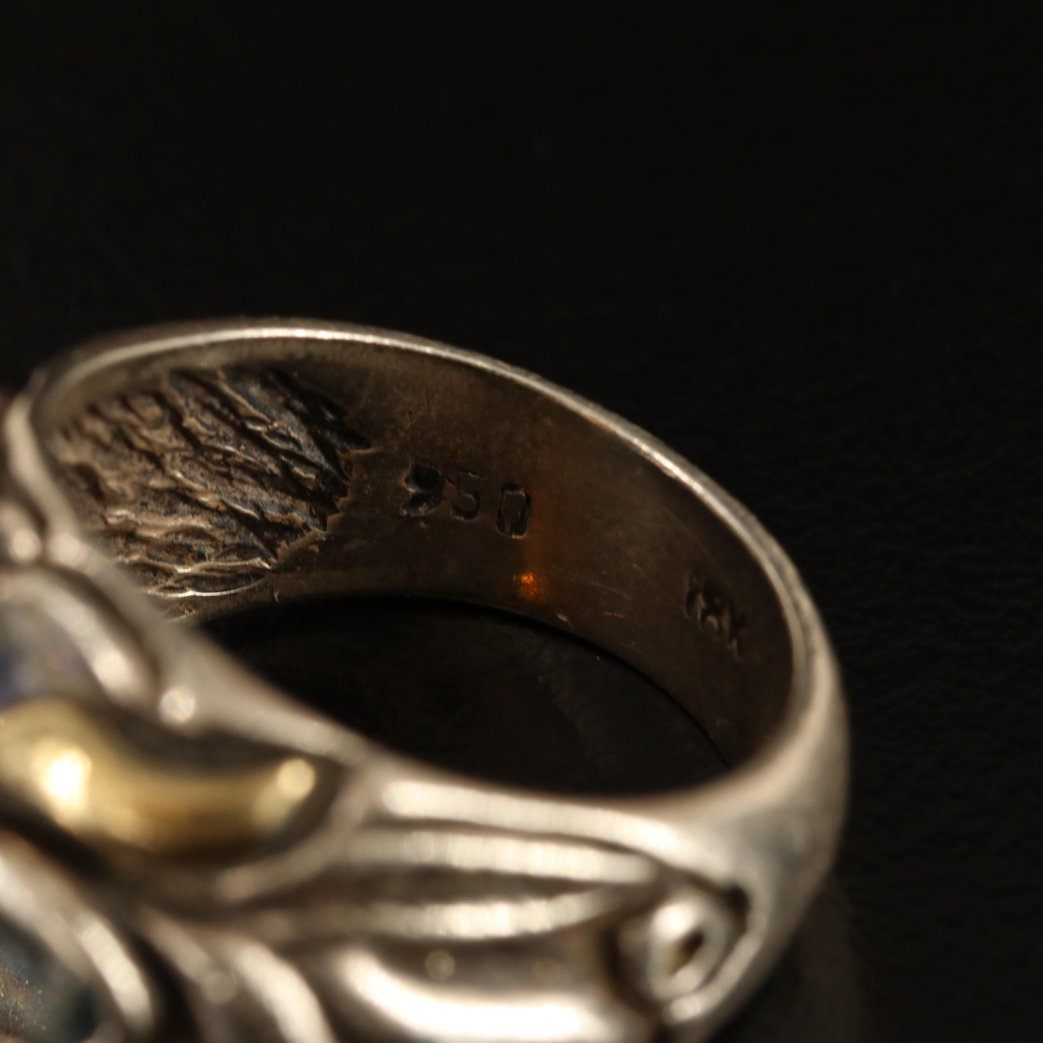 950 Silver Sapphire and Spinel Ring with 18K Accents