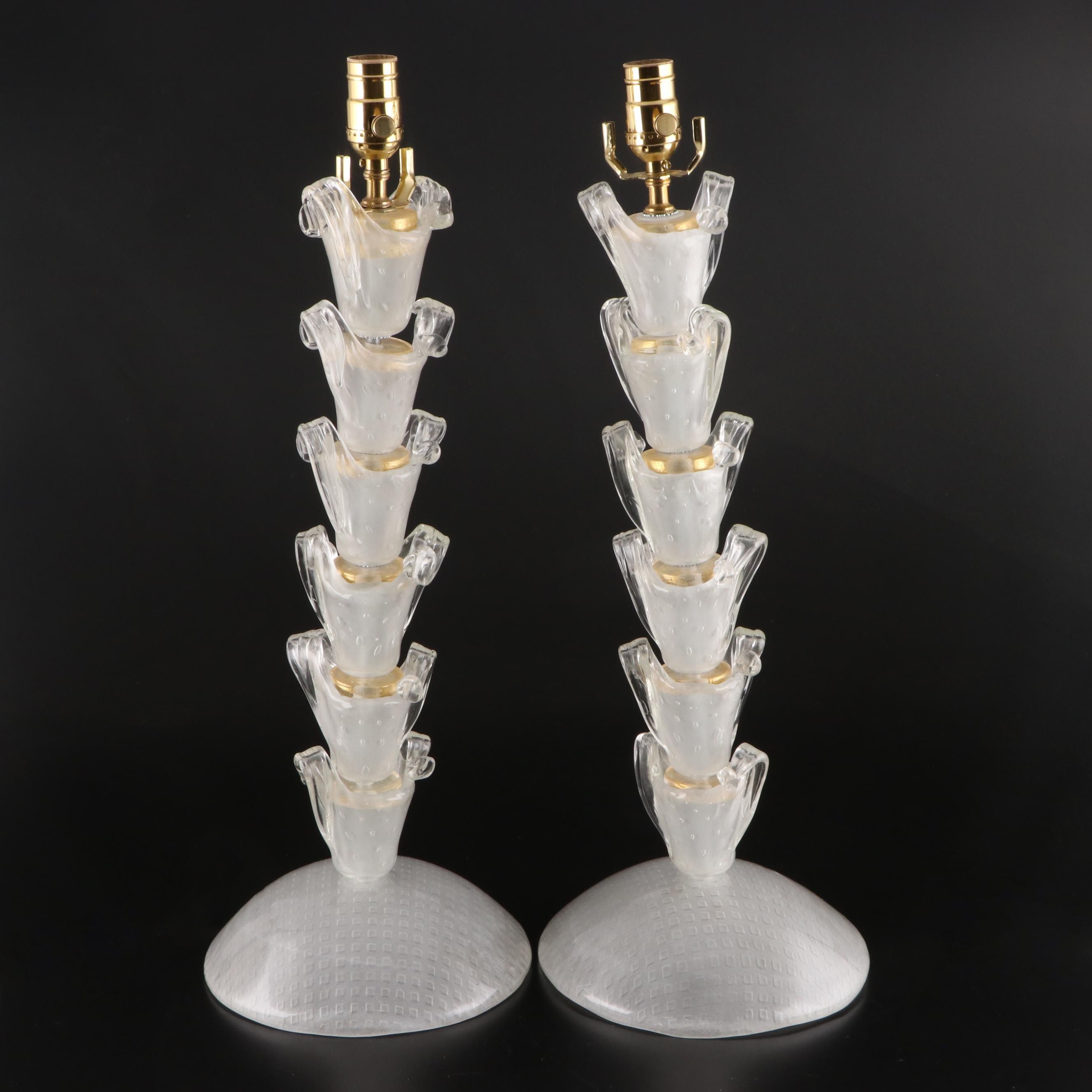 Pair of Stacking Art Glass Table Lamps, Contemporary