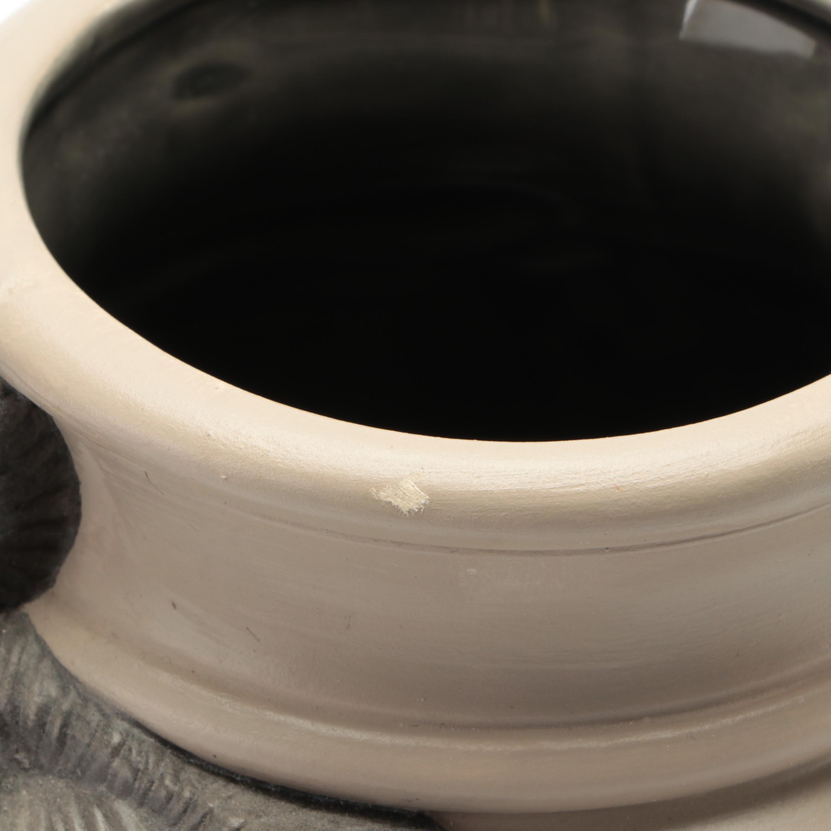 Hand-Glazed Ceramic Elephant Vase and Corbels with Beaded Bowl