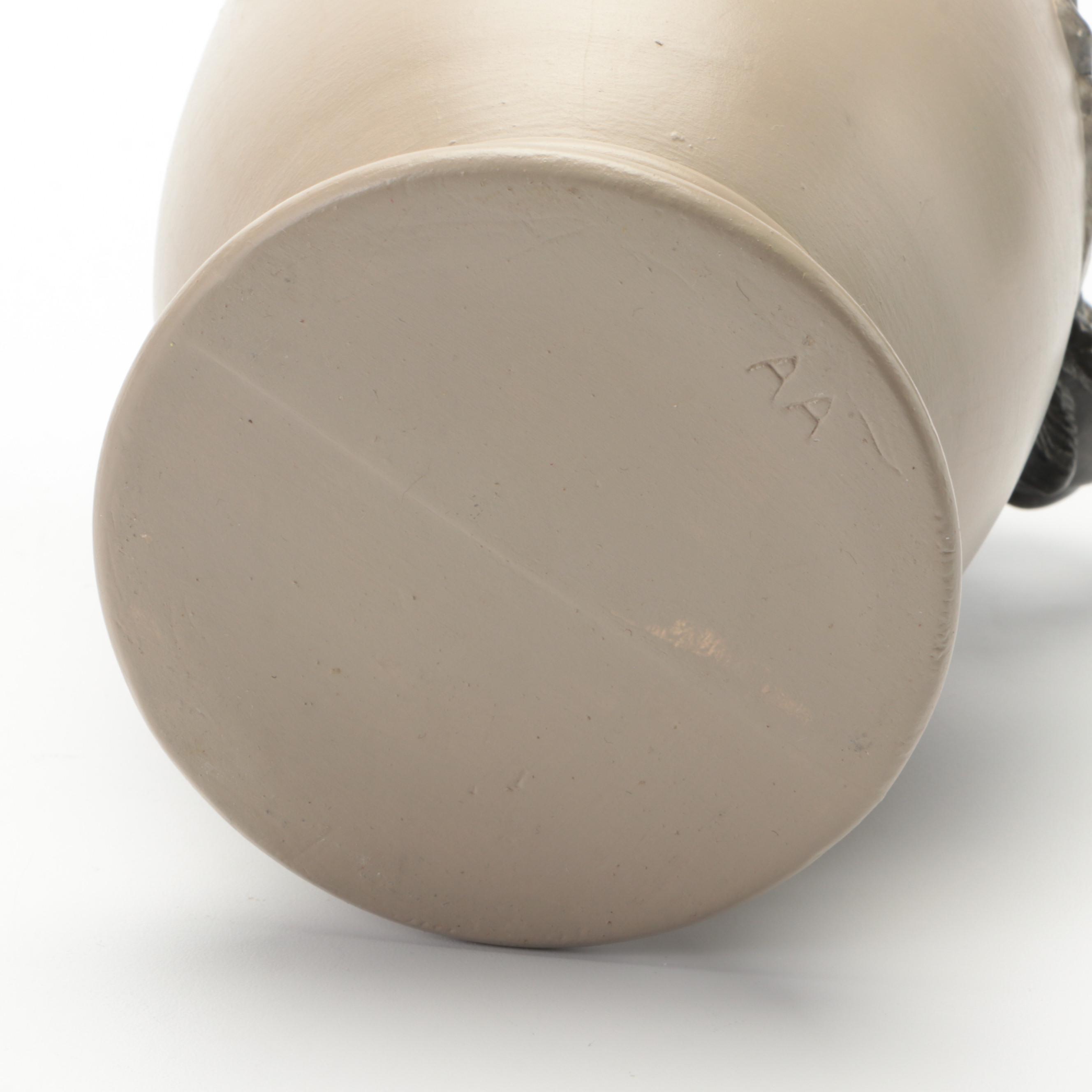 Hand-Glazed Ceramic Elephant Vase and Corbels with Beaded Bowl