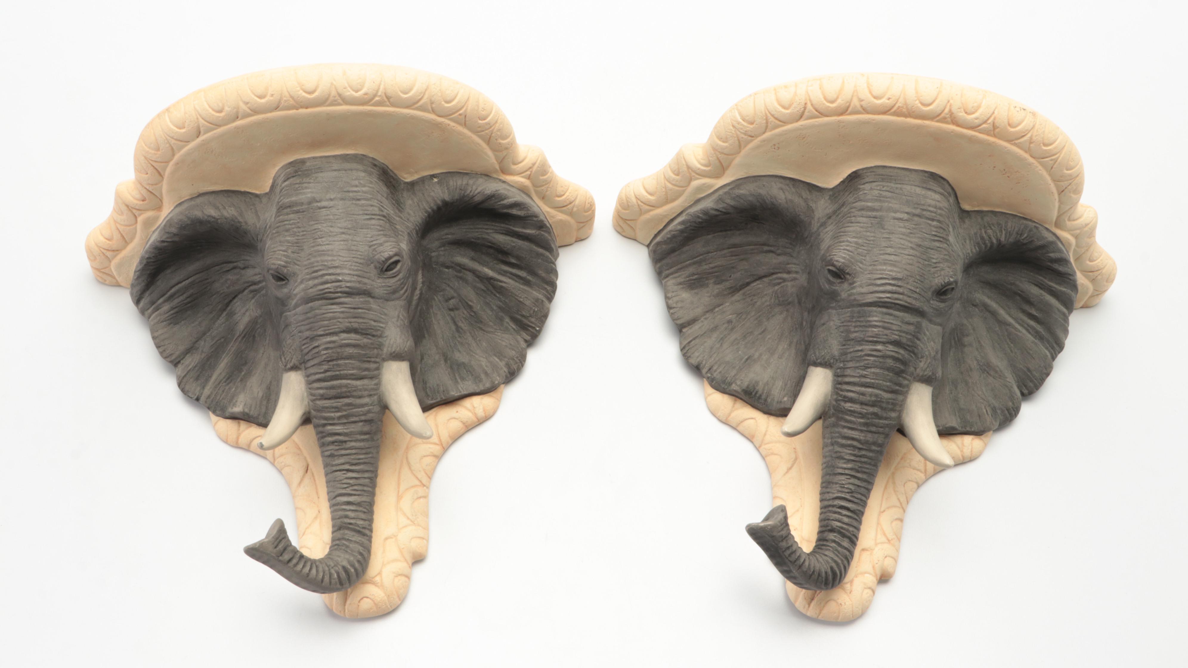 Hand-Glazed Ceramic Elephant Vase and Corbels with Beaded Bowl