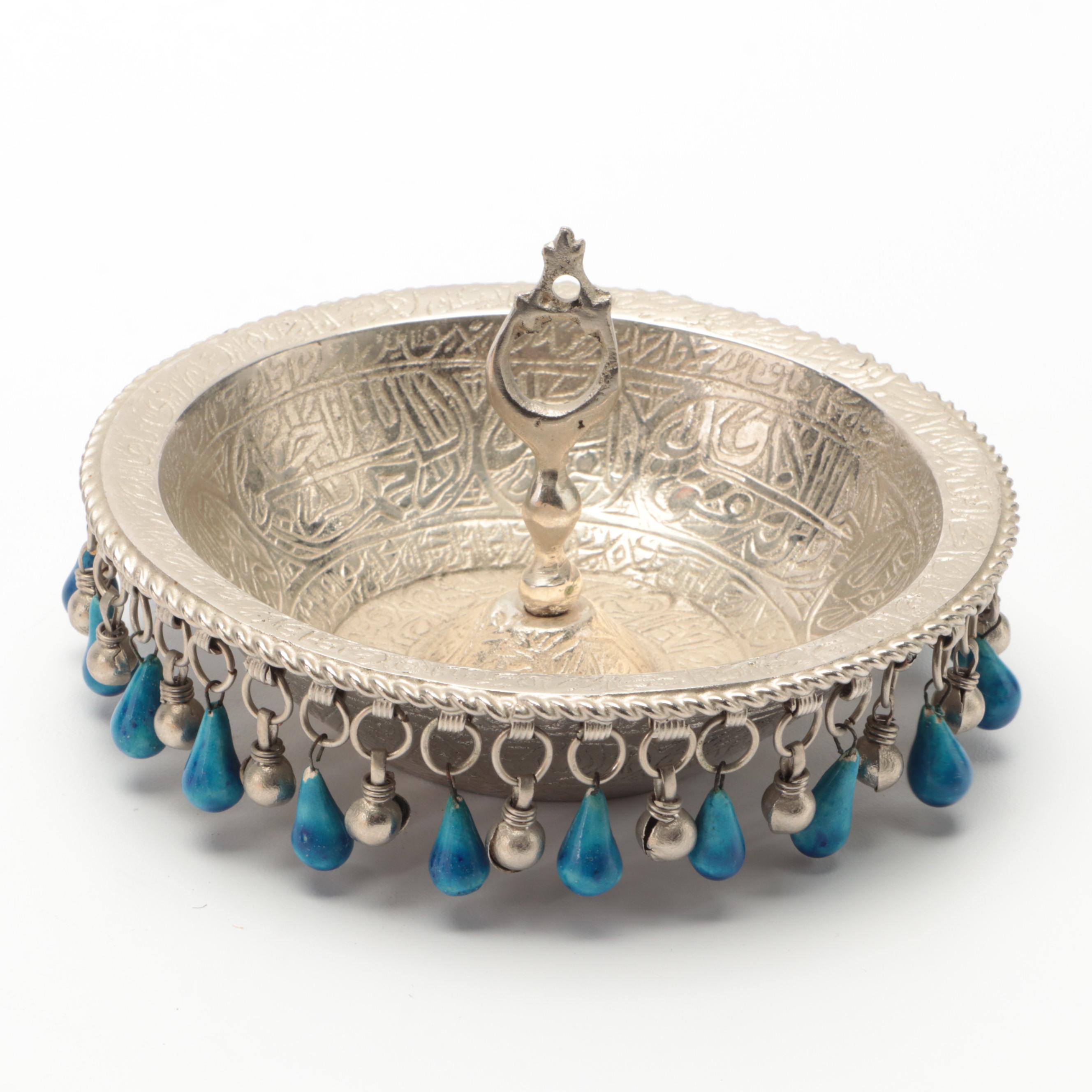 Hand-Glazed Ceramic Elephant Vase and Corbels with Beaded Bowl