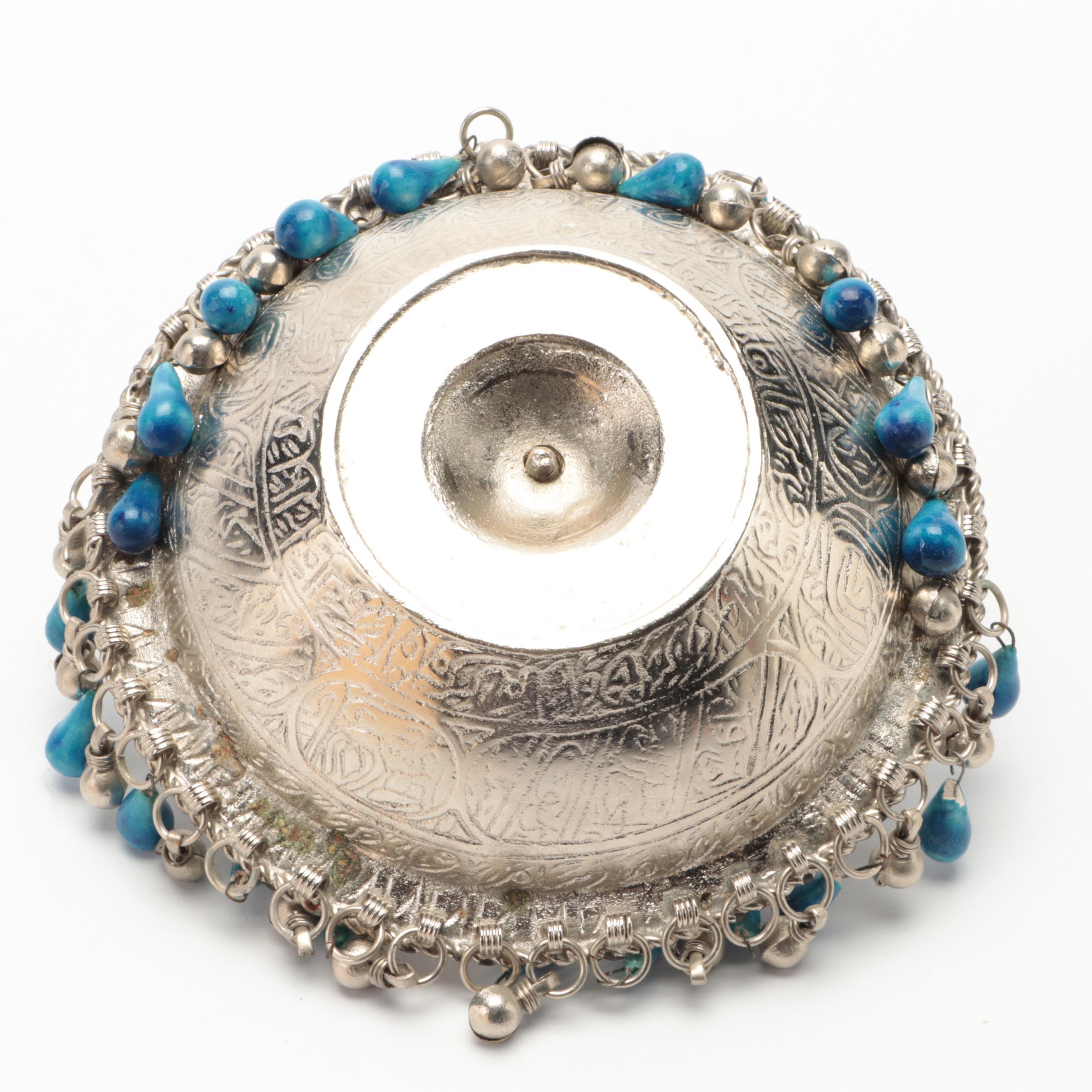 Hand-Glazed Ceramic Elephant Vase and Corbels with Beaded Bowl