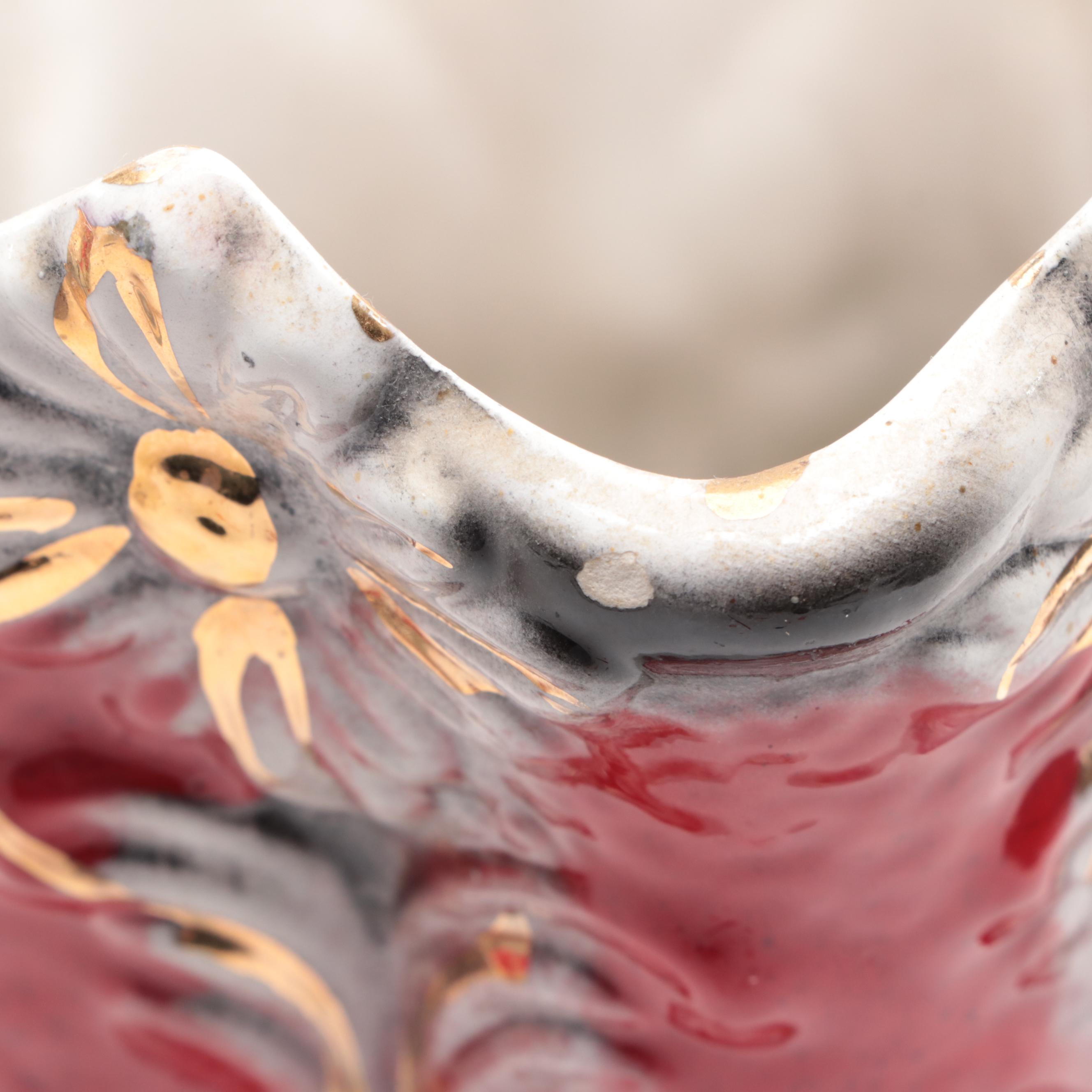 Rococo Style Gilt and Floral Motif Ceramic Vases, Mid-20th Century