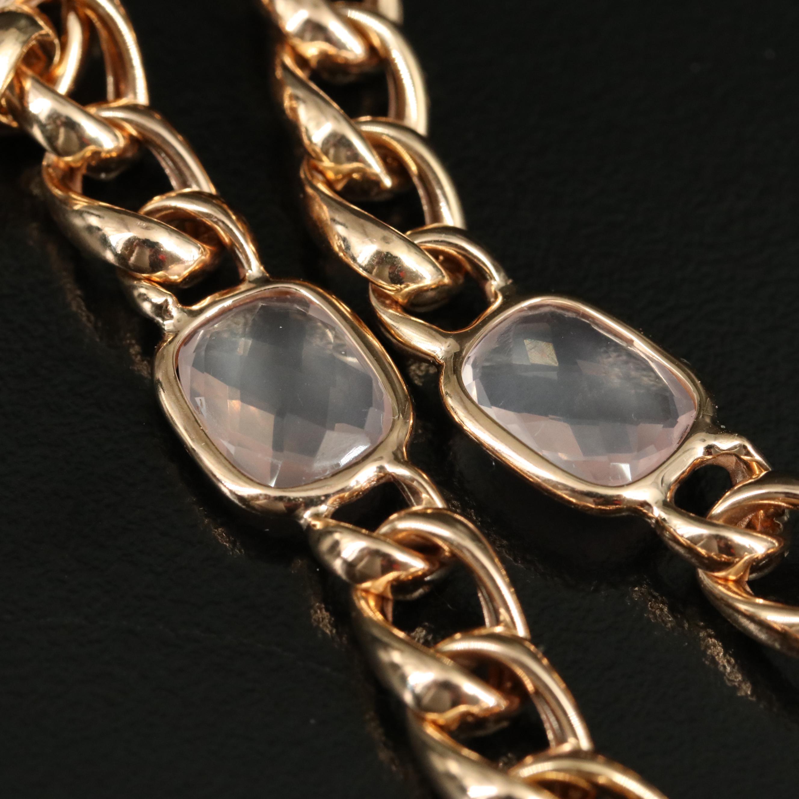 14K Rose Gold Amethyst, Prasiolite and Rose Quartz Station Necklace