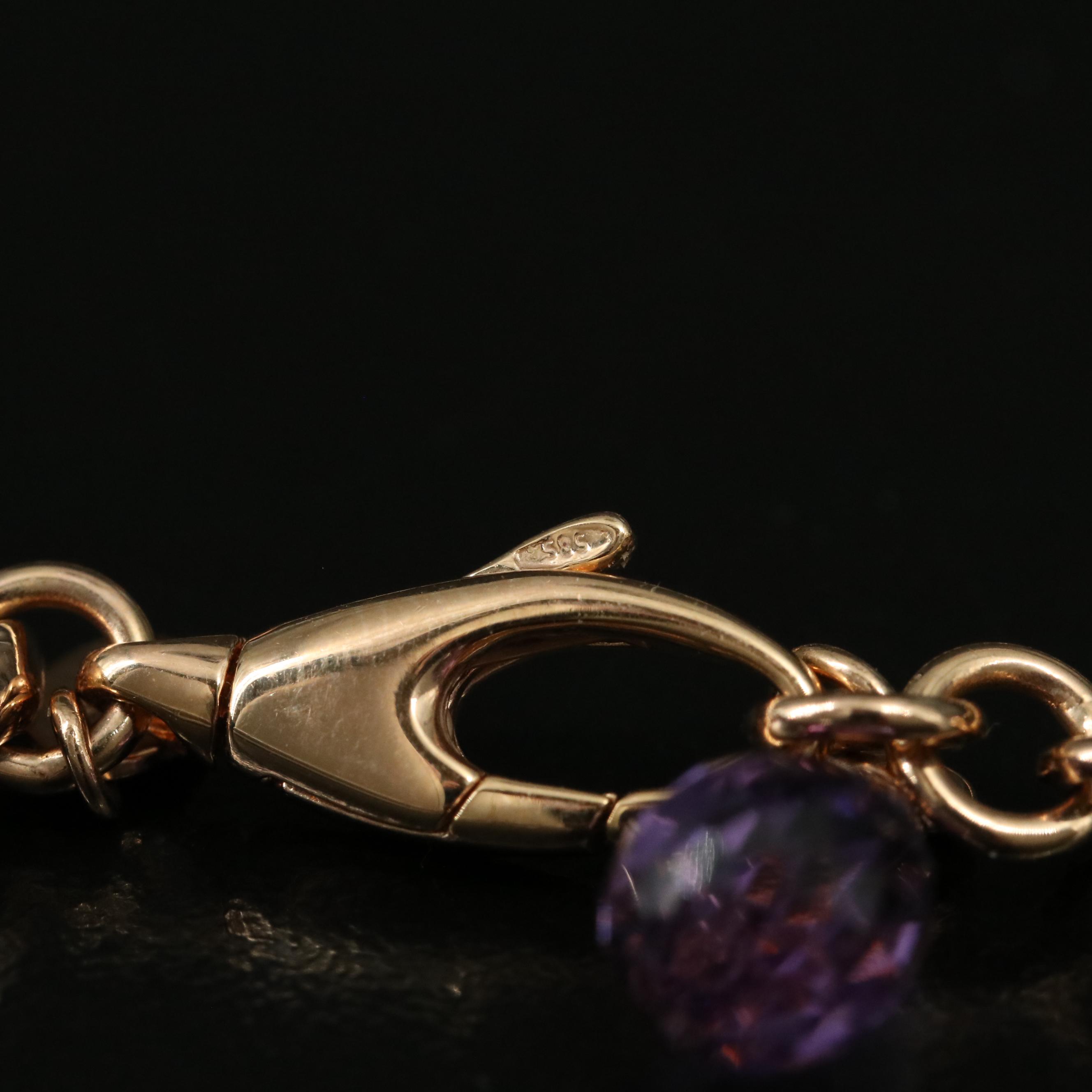 14K Rose Gold Amethyst, Prasiolite and Rose Quartz Station Necklace