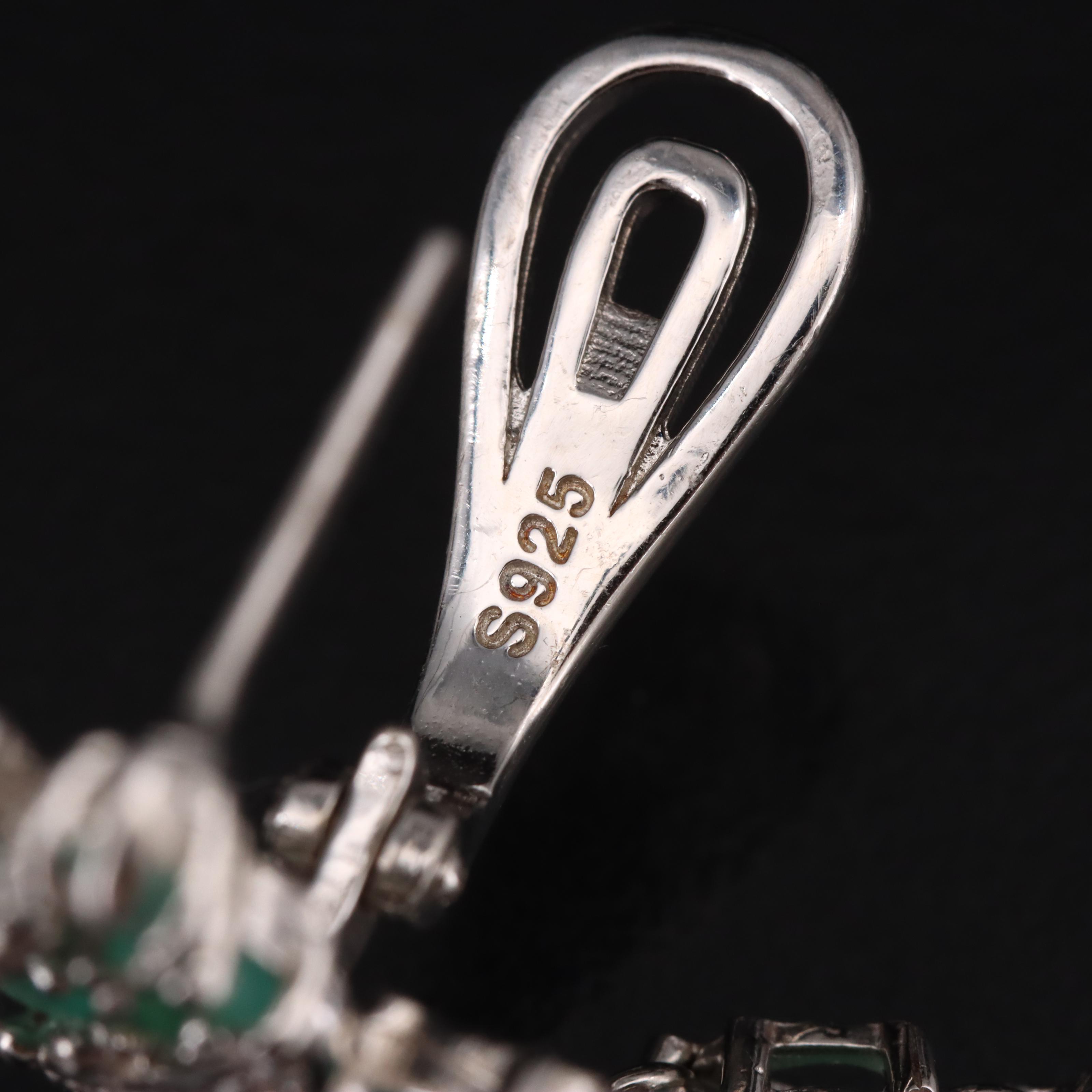 Sterling Emerald and Cubic Zirconia Cluster Earrings