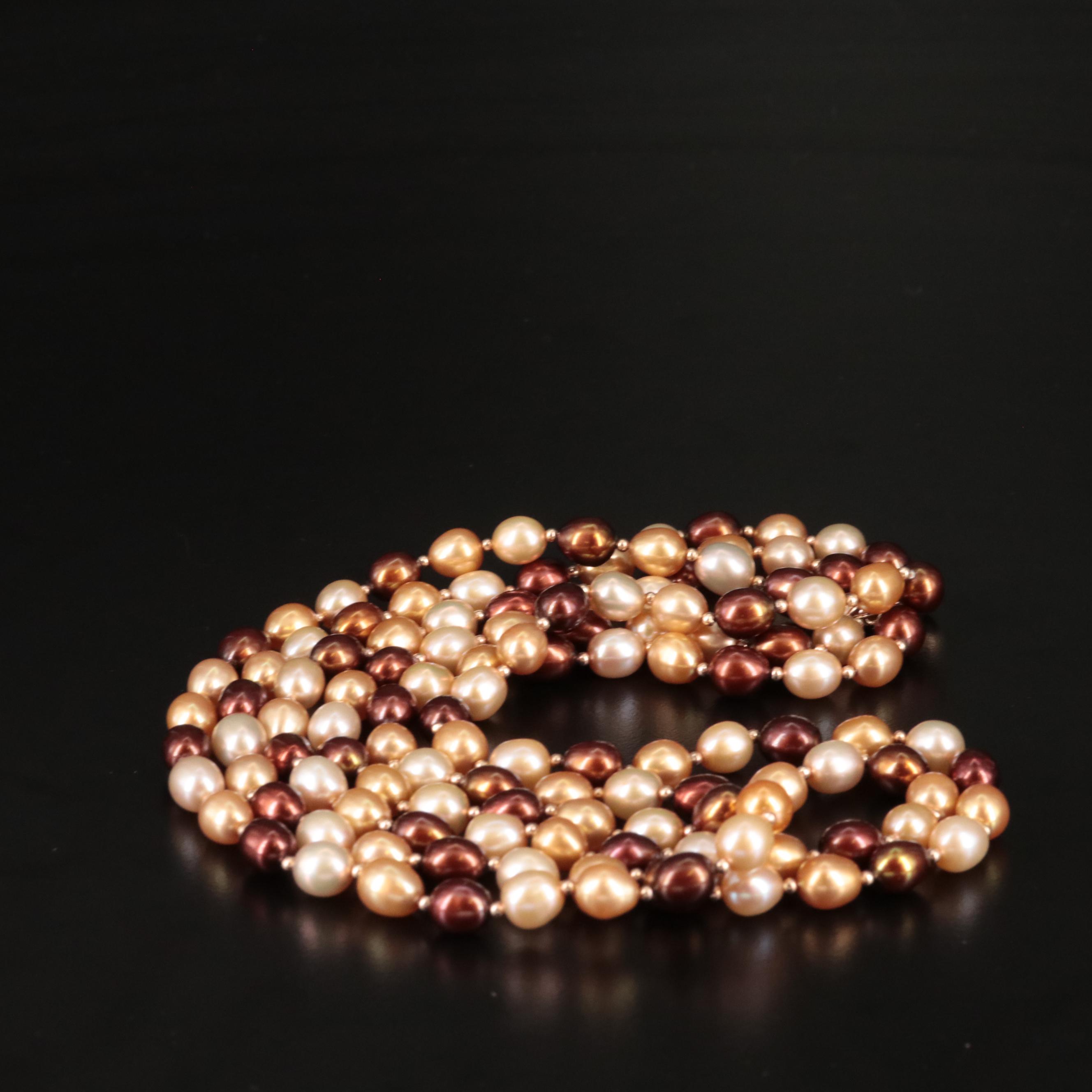 Triple Strand Pearl Necklace with 14K Beads and Clasp