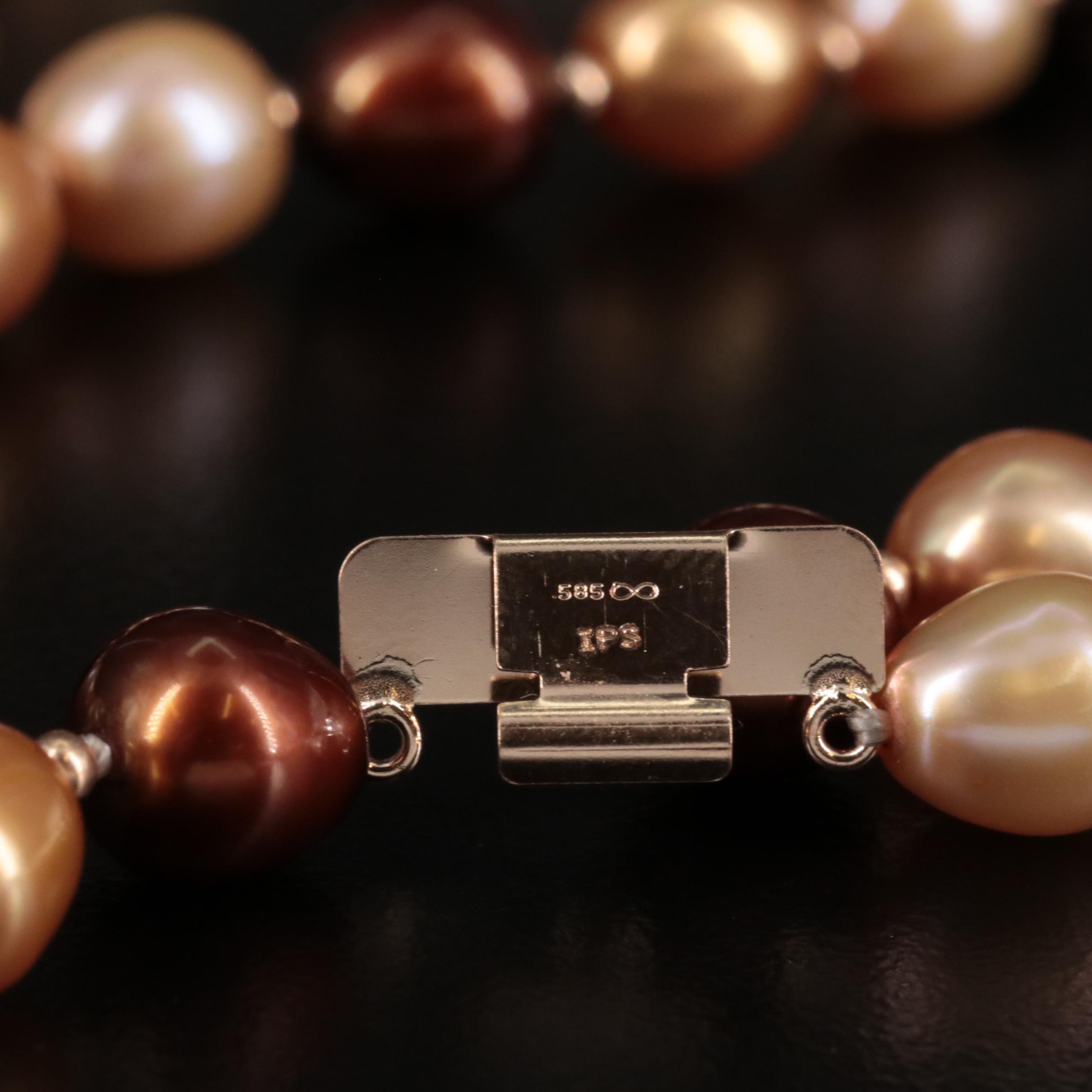 Triple Strand Pearl Necklace with 14K Beads and Clasp