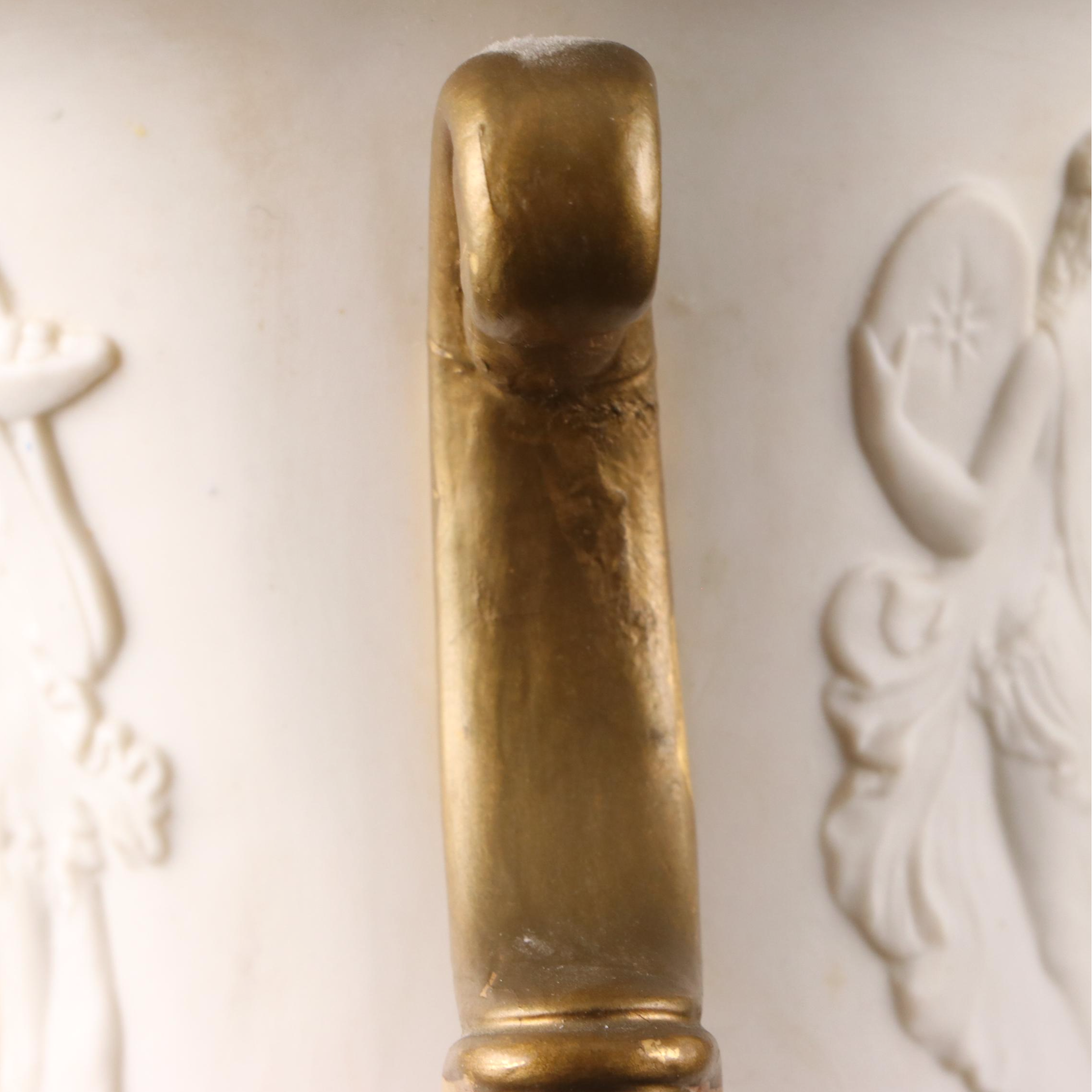 Pair of Italian Neoclassical Style Relief Bisque Porcelain Urns, Mid-20th C.