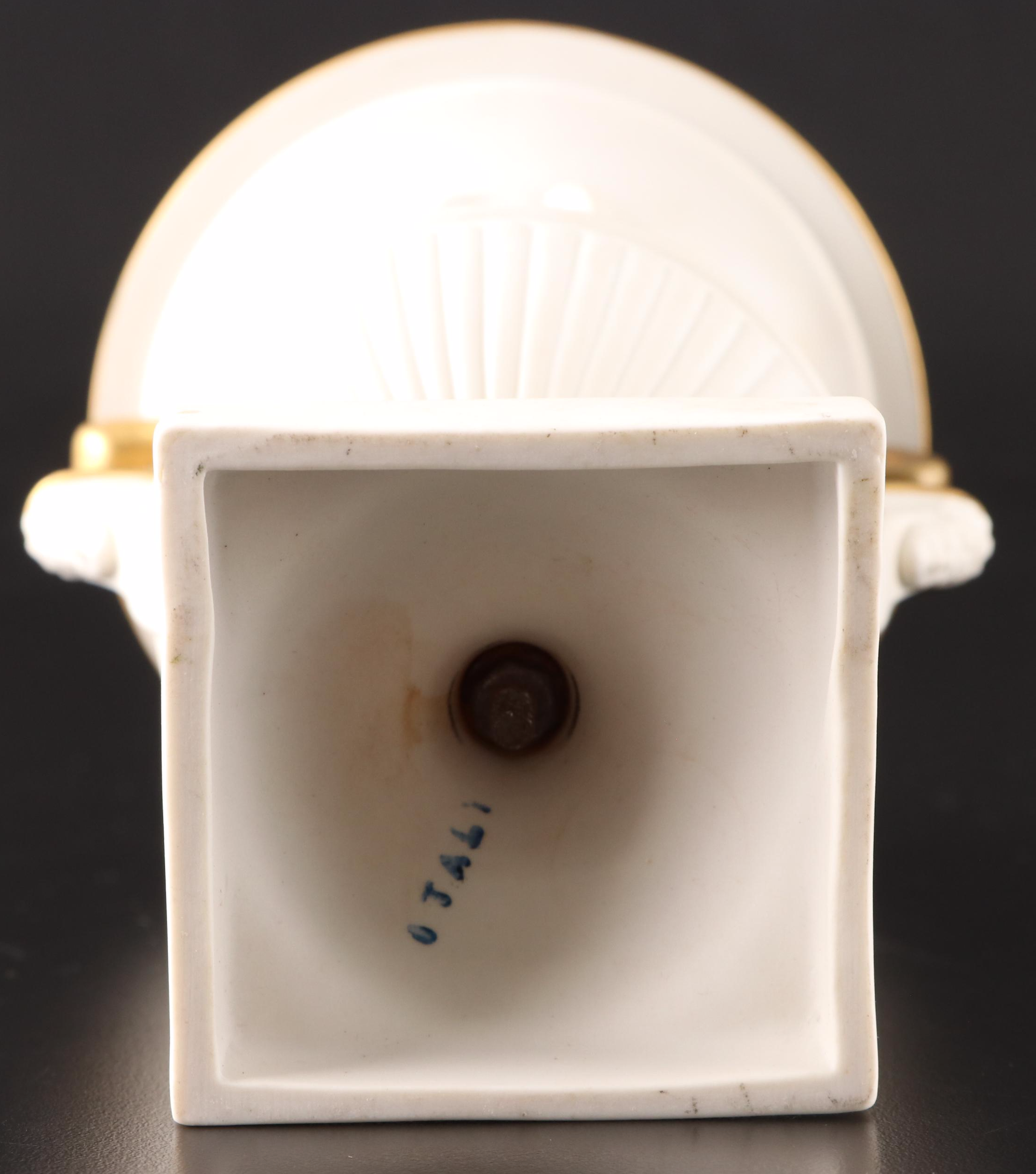 Pair of Italian Neoclassical Style Relief Bisque Porcelain Urns, Mid-20th C.