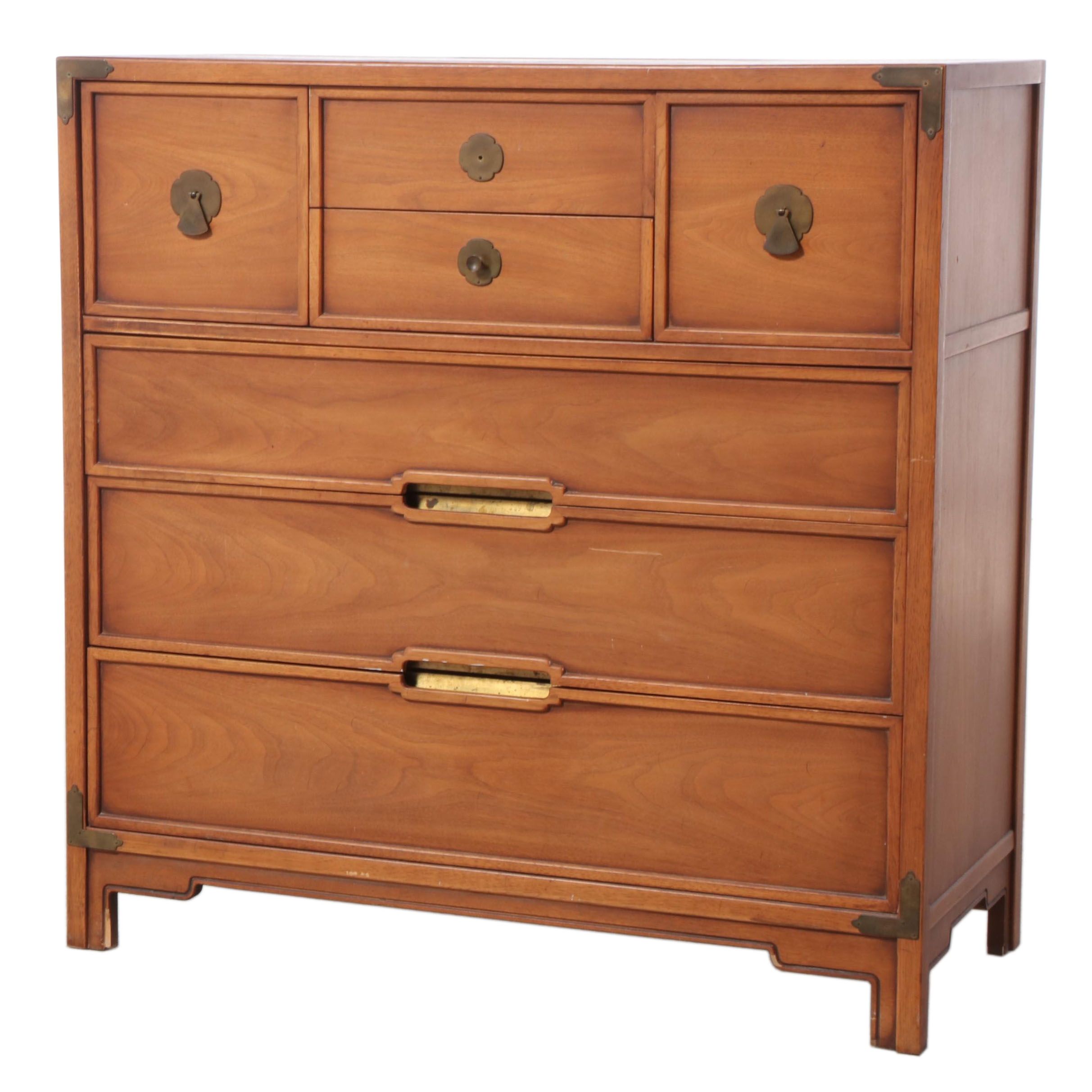 Compass by Drexel Walnut Dresser with Folding Mirror, Mid to Late 20th Century