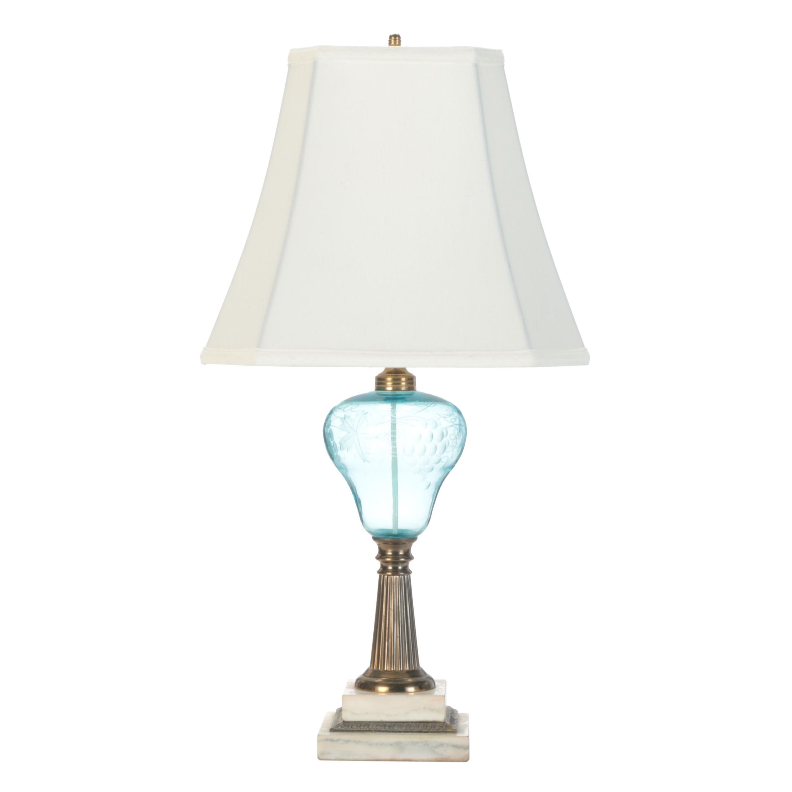 Victorian Blue Glass Kerosene Table Lamp, Adapted Mid-20th Century