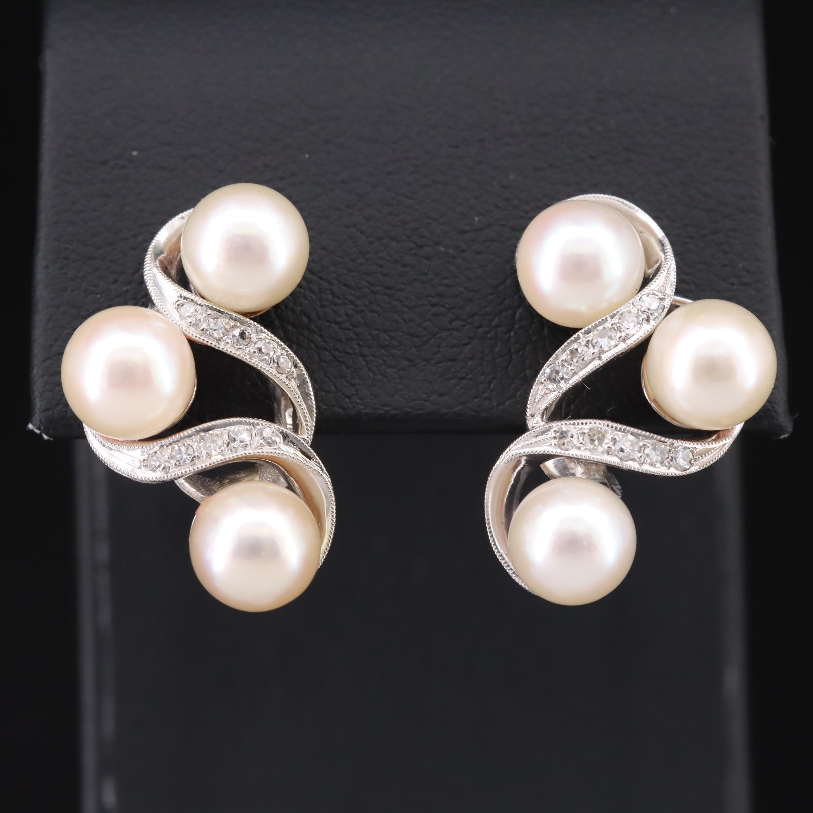 14K Pearl and Diamond Earrings