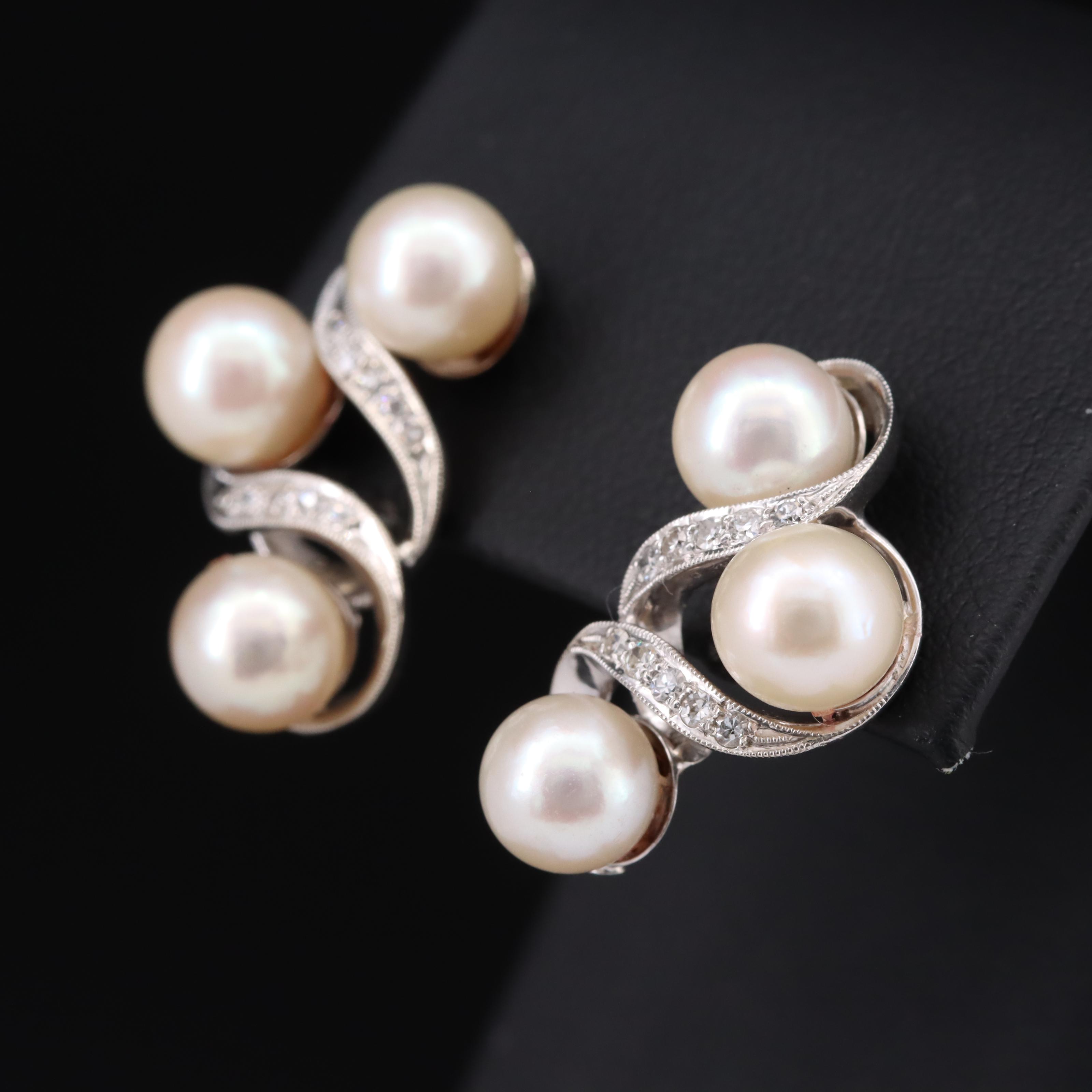 14K Pearl and Diamond Earrings