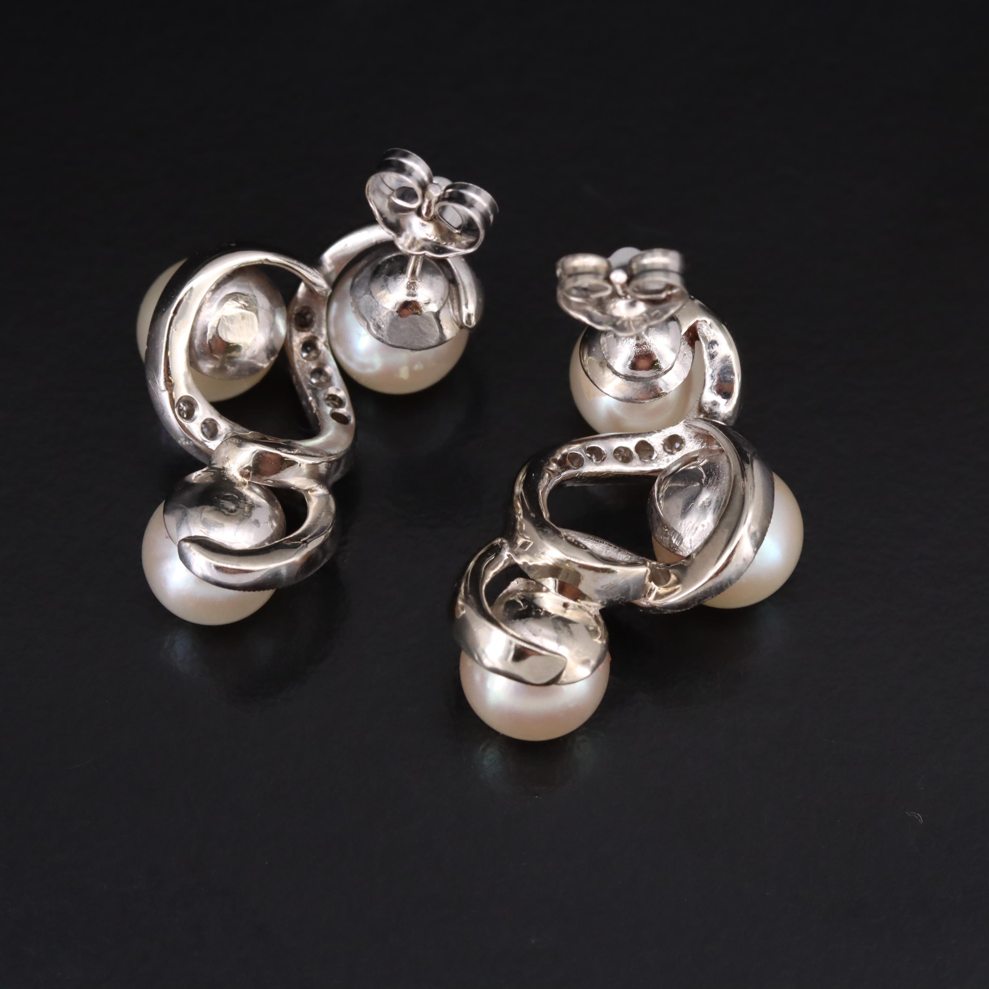 14K Pearl and Diamond Earrings