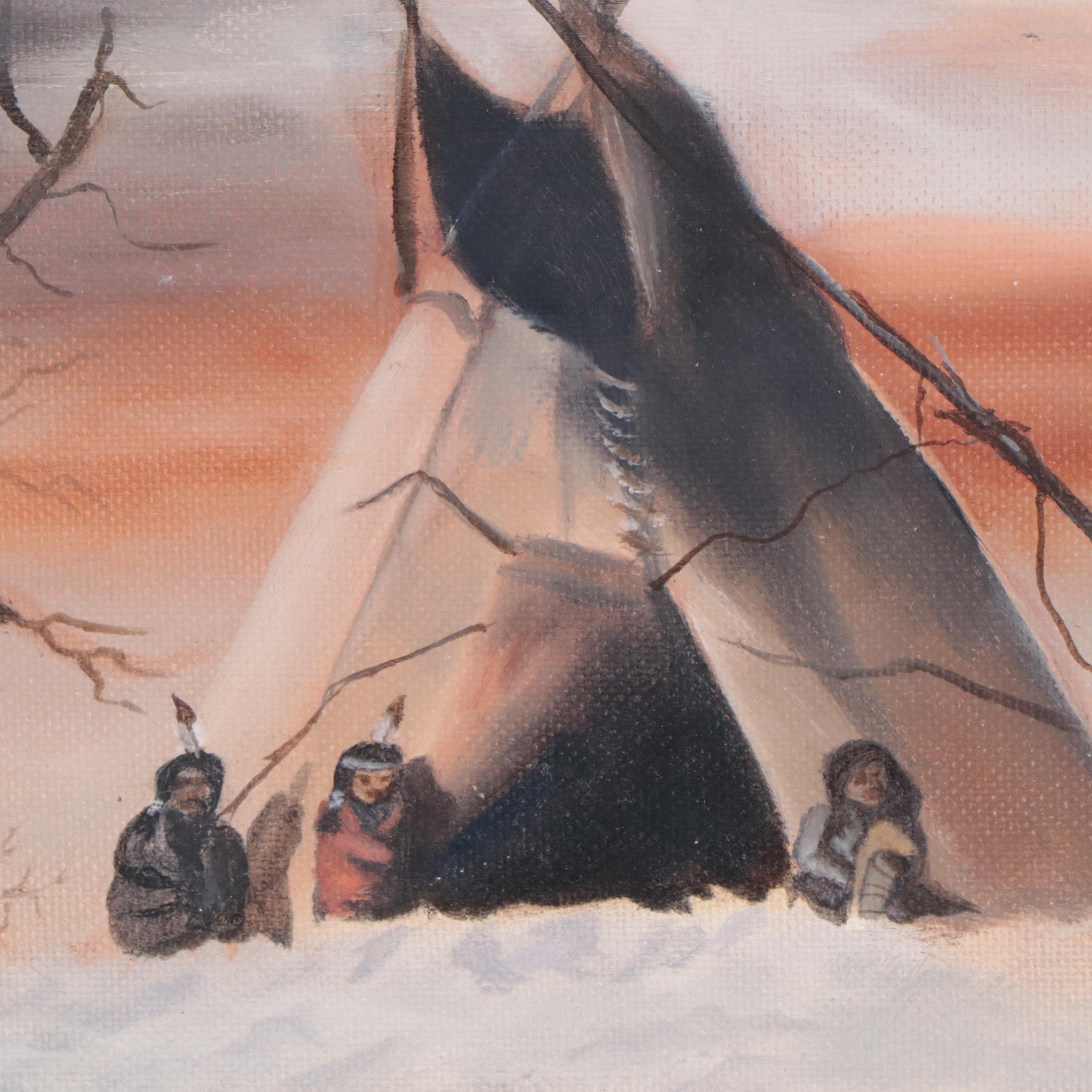 Donna Andrea Oil Painting of Native Americans in Winter Landscape