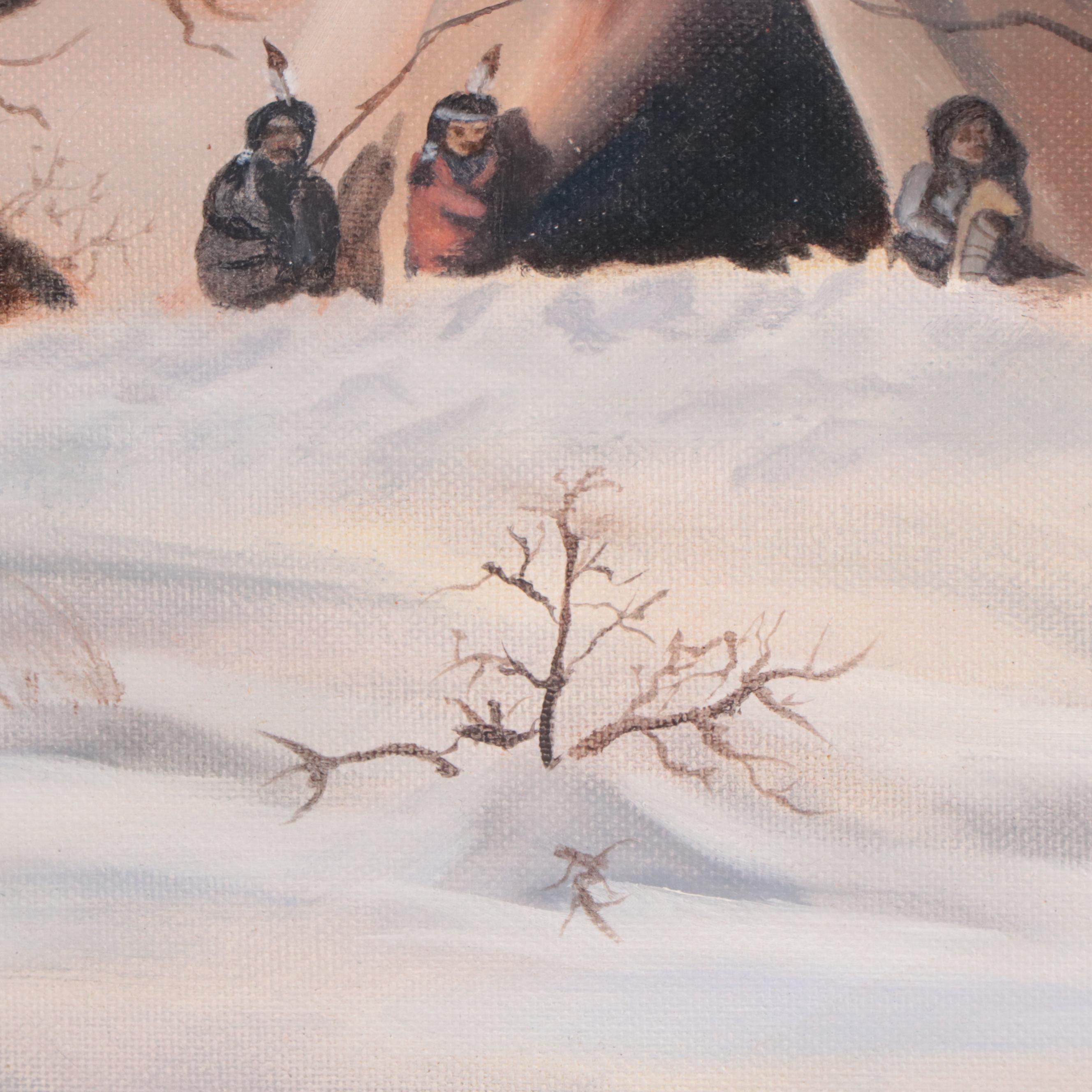 Donna Andrea Oil Painting of Native Americans in Winter Landscape