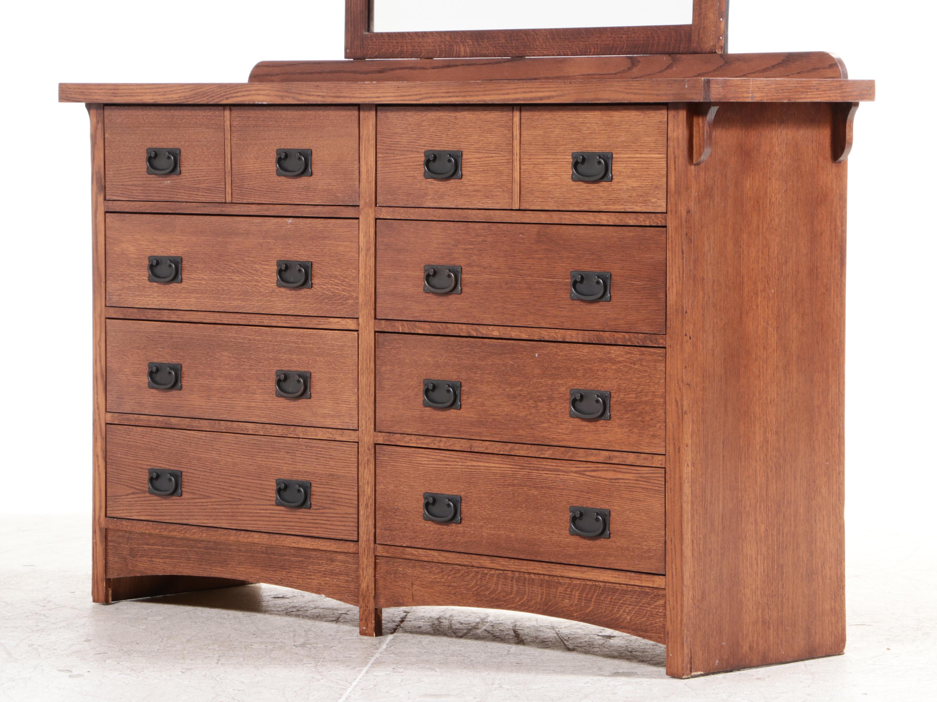 Mission Style Wooden Dresser with Mirror