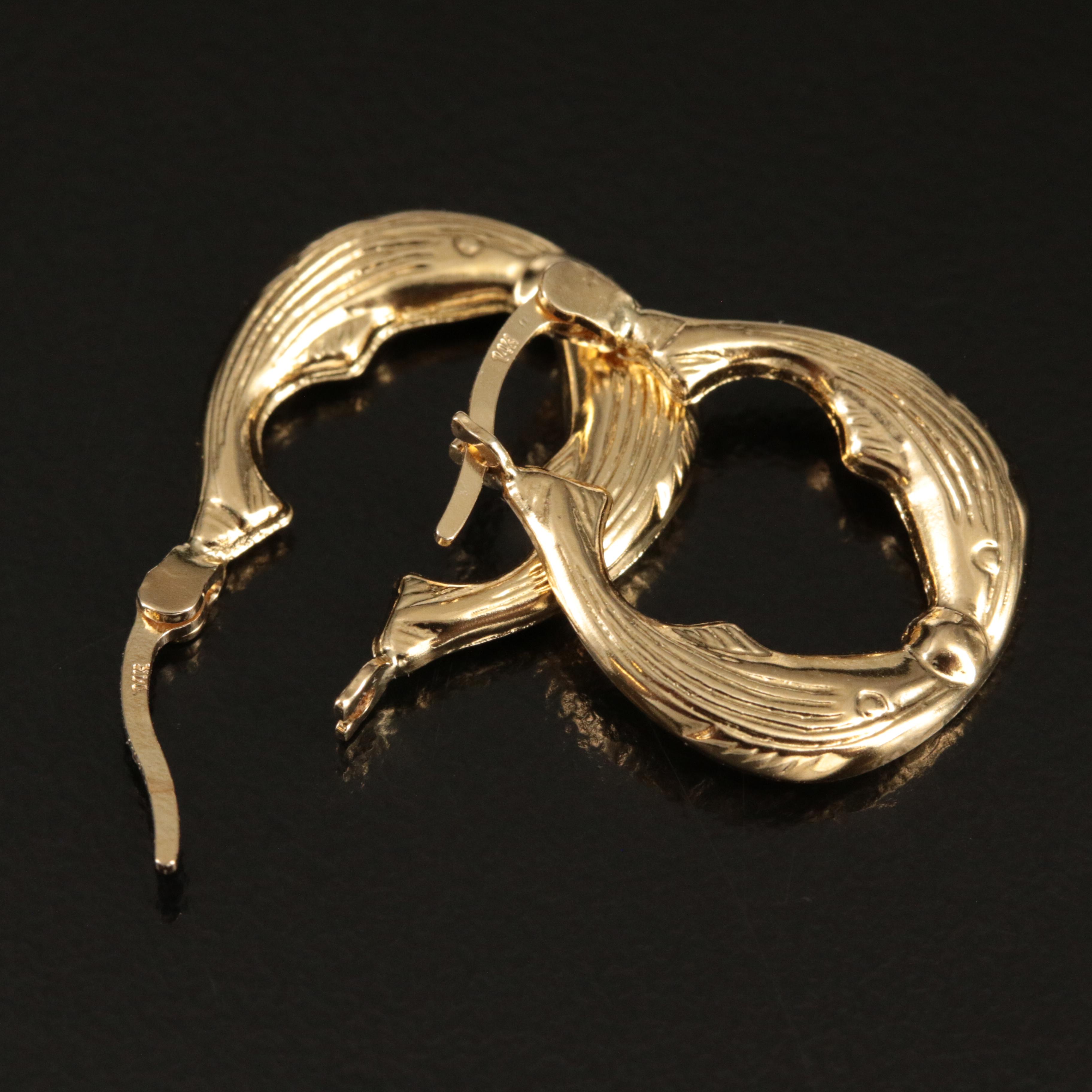 14K Kissing Dolphin Hoop Earrings