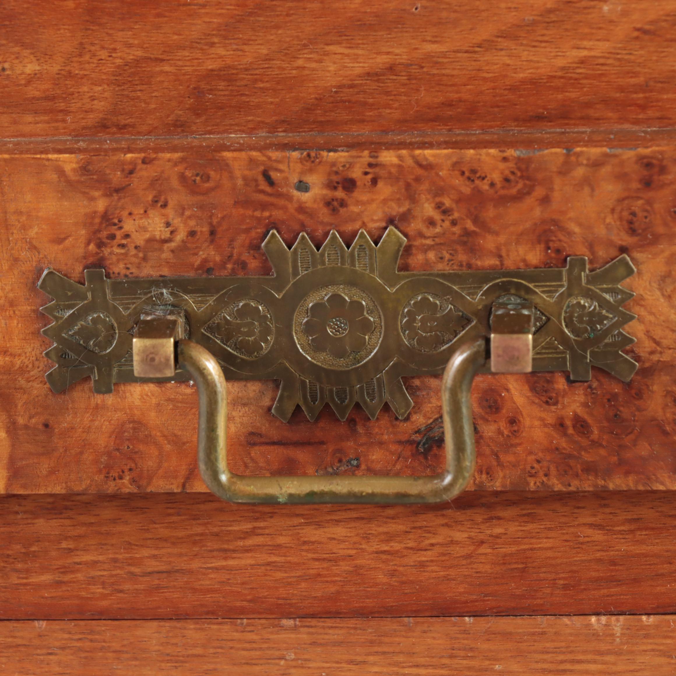 Victorian Walnut, Burl Walnut, and Marble Top Washstand, Late 19th Century