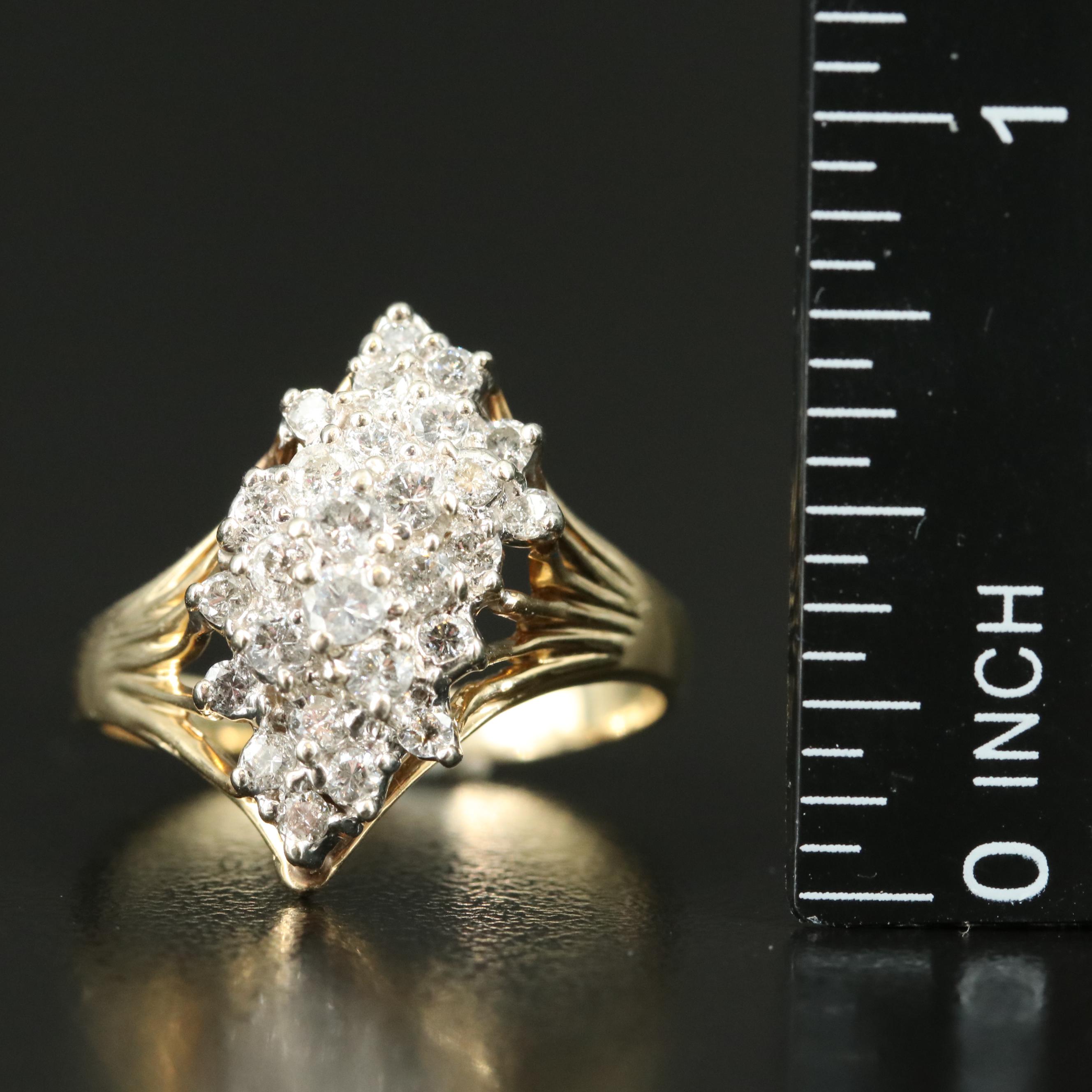 14K 0.94 CTW Diamond Cluster Ring