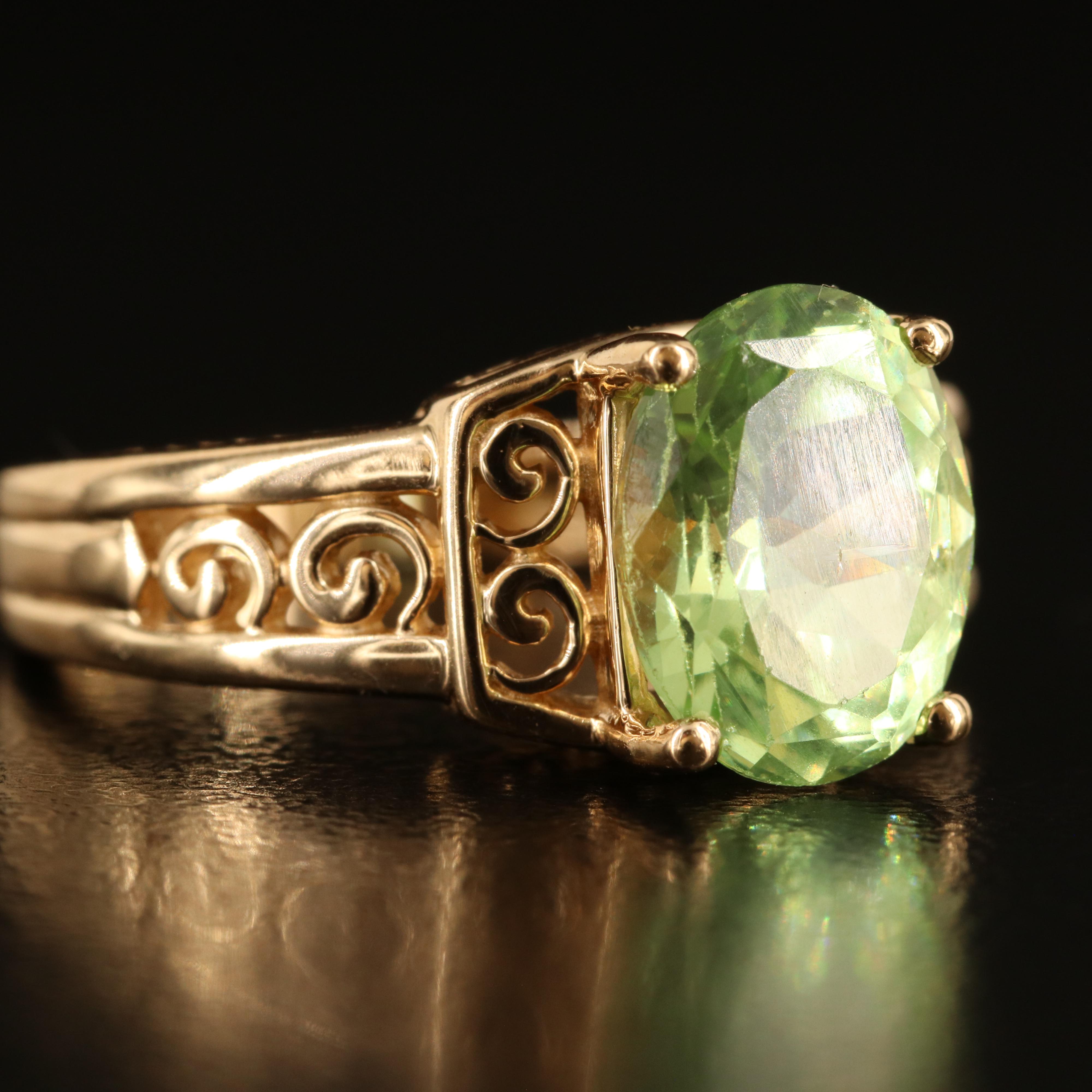 14K Glass Ring with Scroll Detail