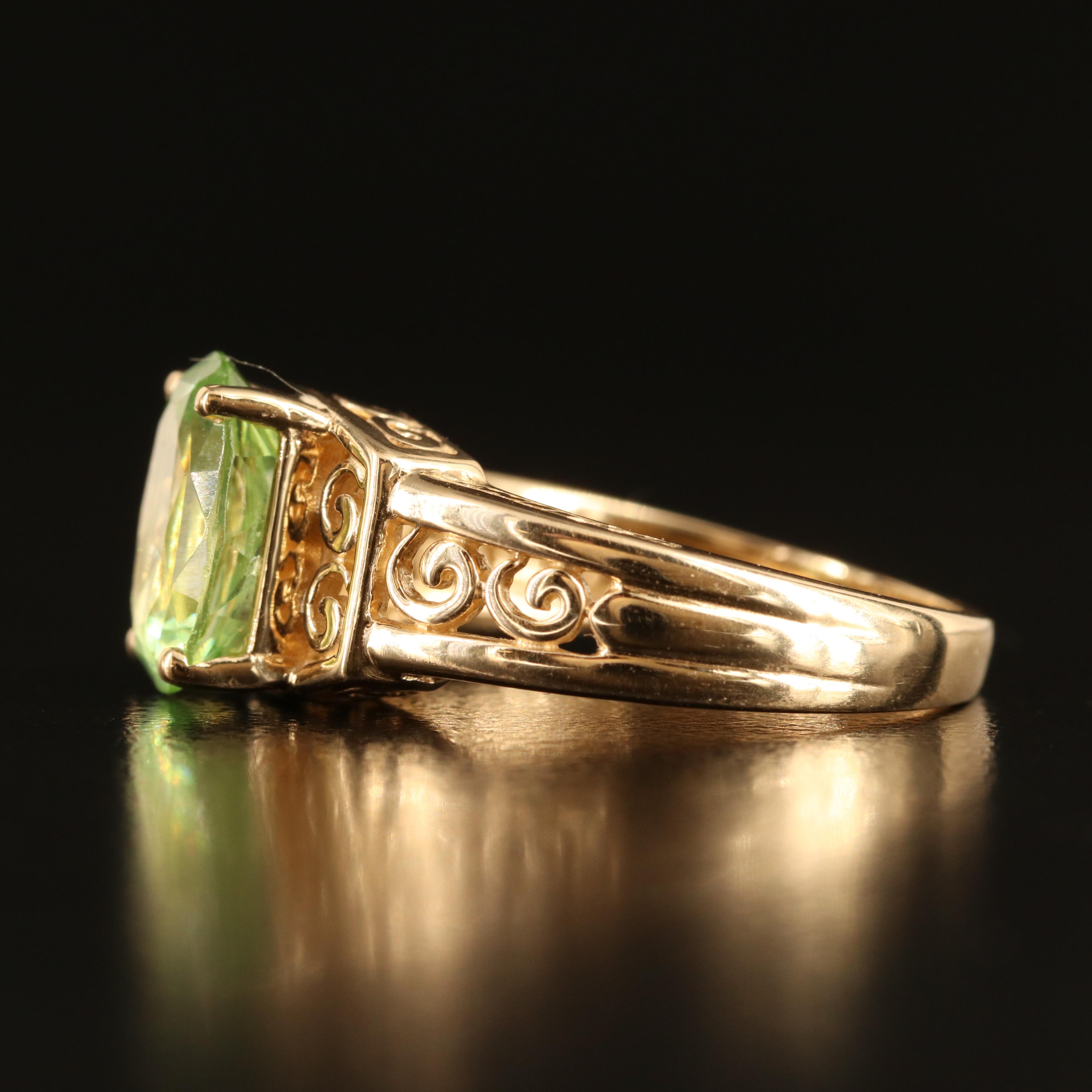 14K Glass Ring with Scroll Detail