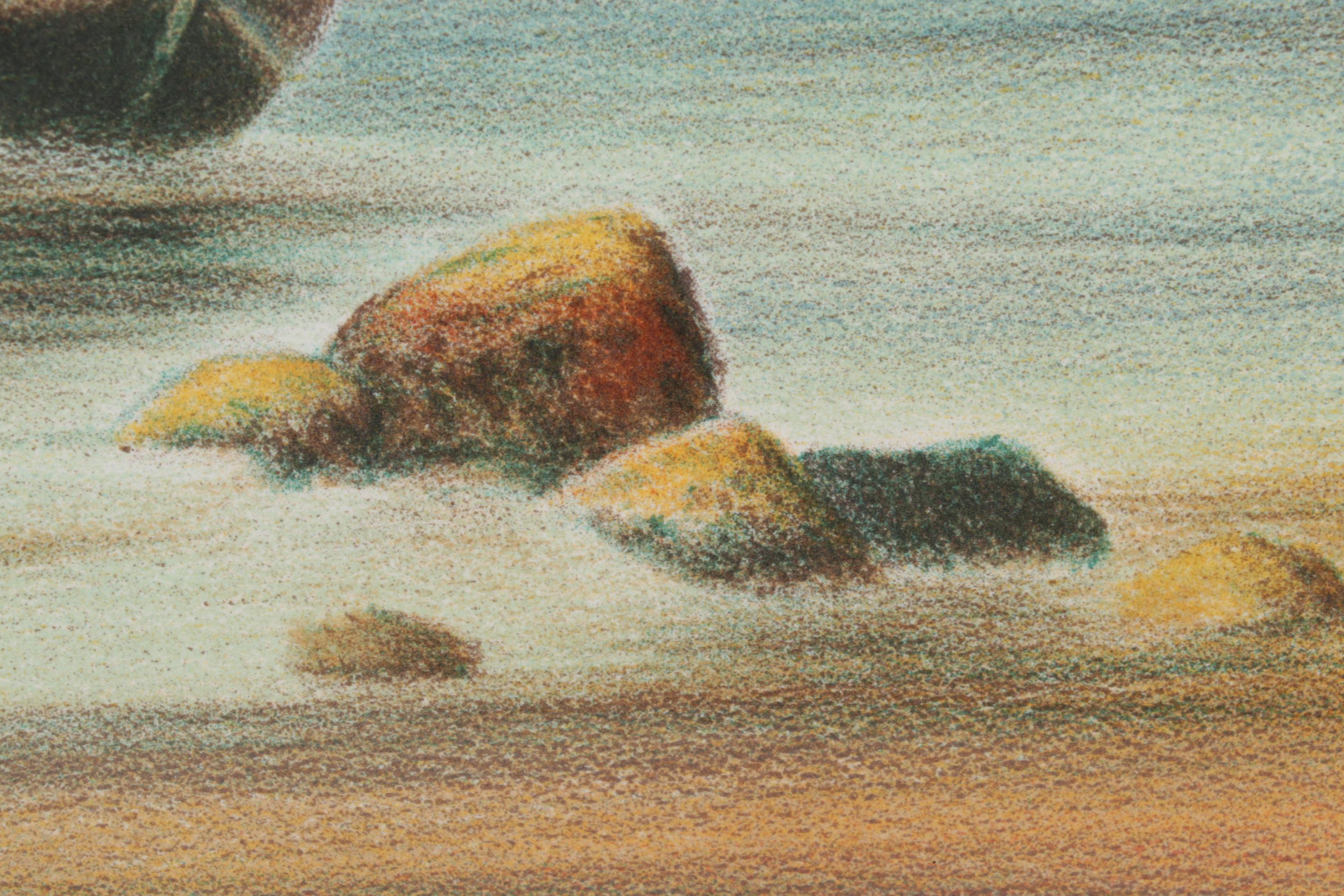 Roberto Righi Color Lithograph of Boats Floating Offshore, Circa 1970