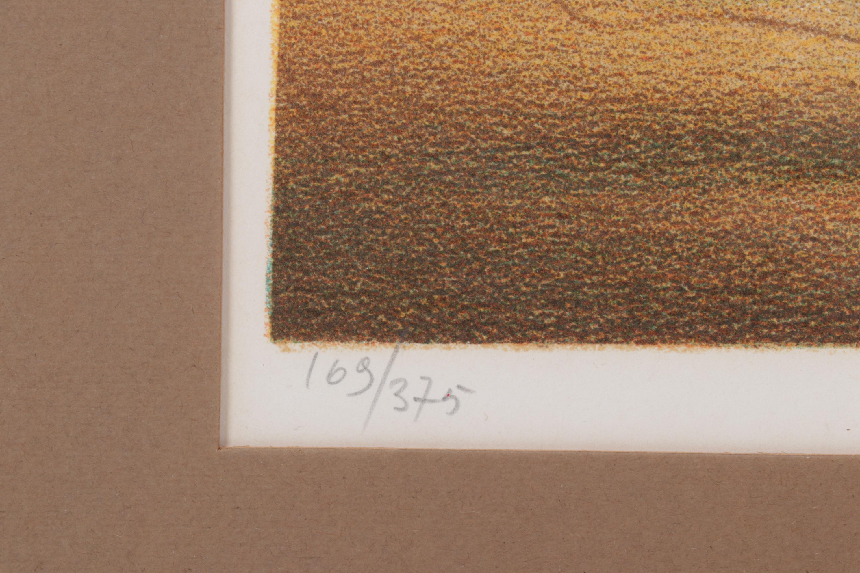 Roberto Righi Color Lithograph of Boats Floating Offshore, Circa 1970