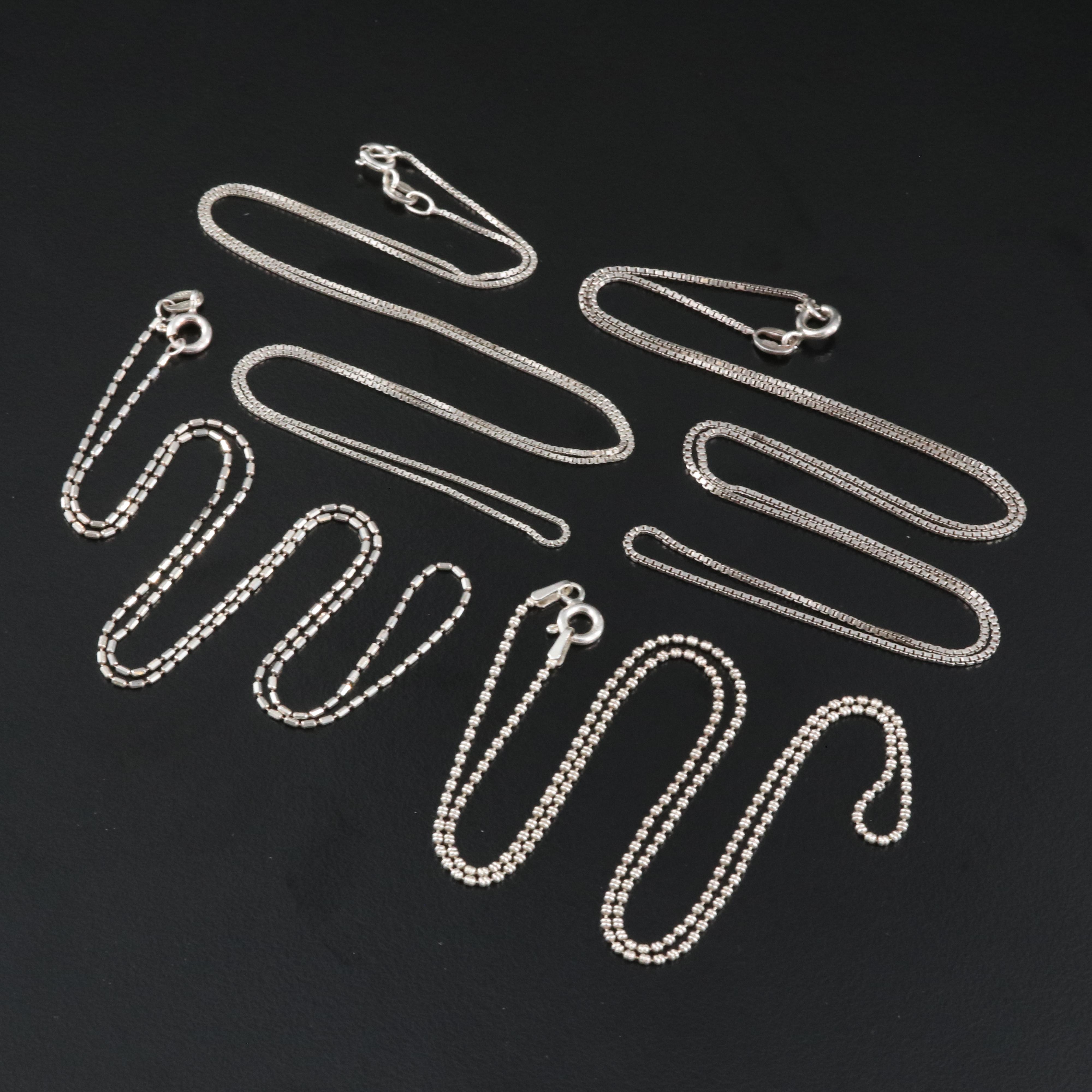 Sterling Chains Including Italian, Beaded and Box