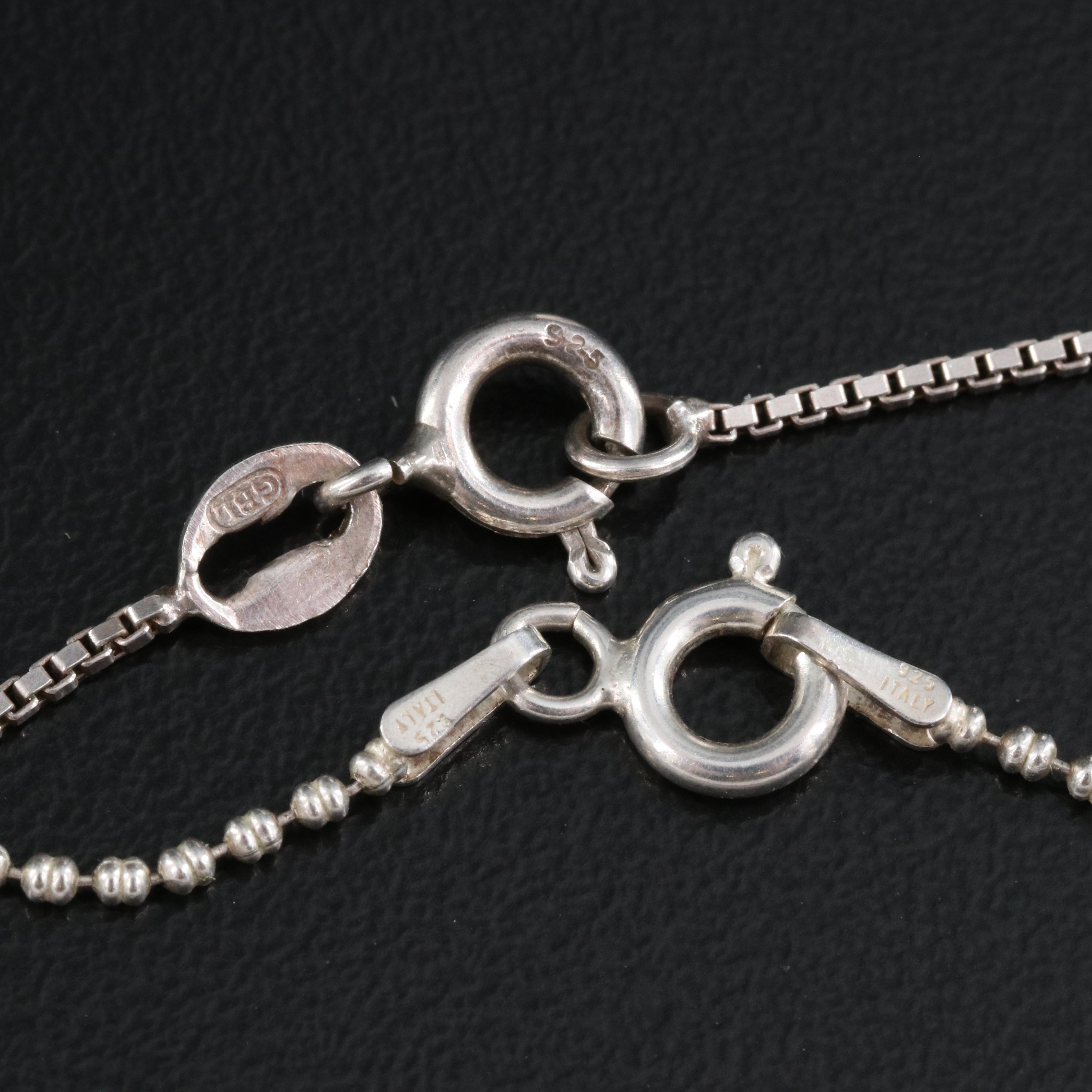 Sterling Chains Including Italian, Beaded and Box