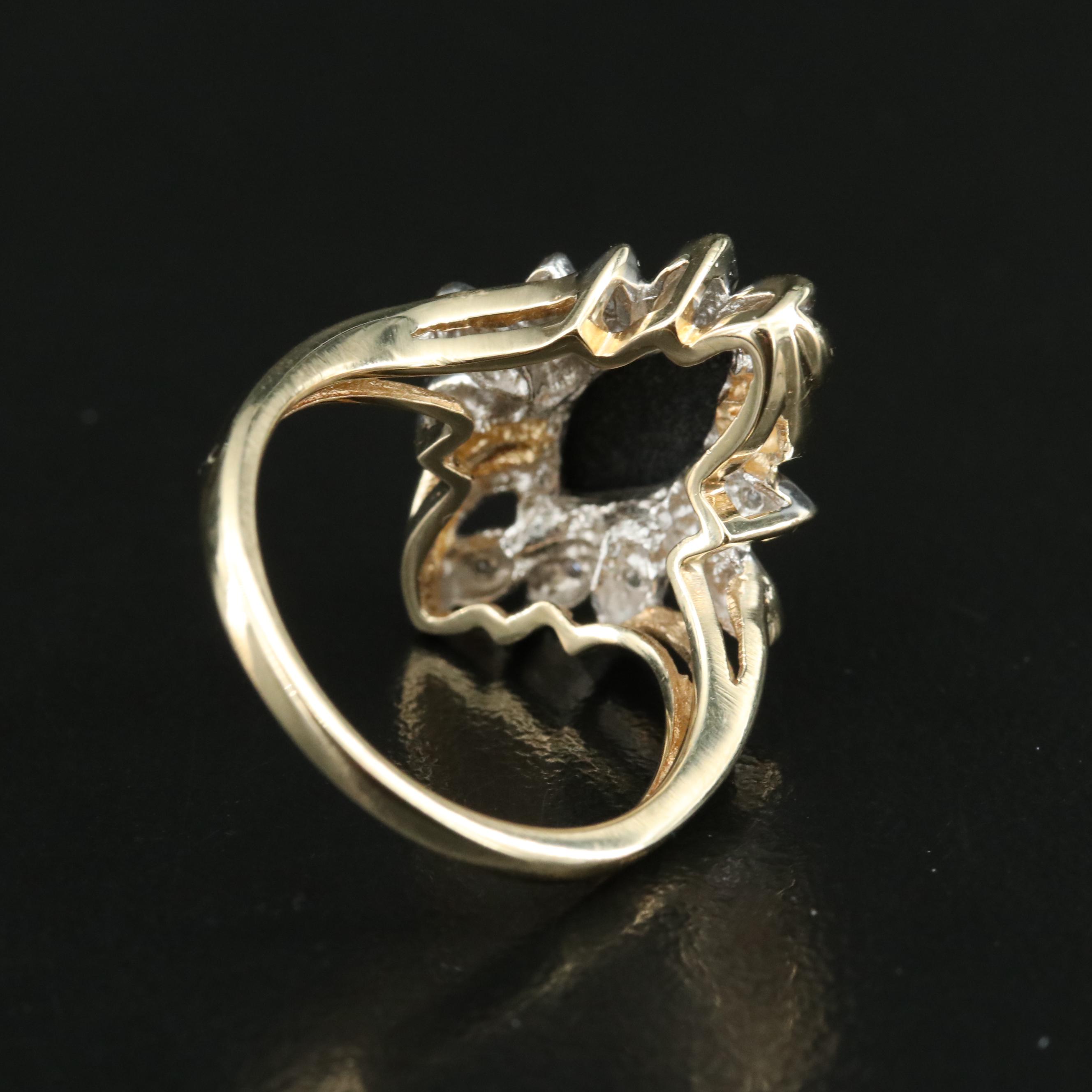 Vintage 10K Black Onyx and Diamond Navette Ring