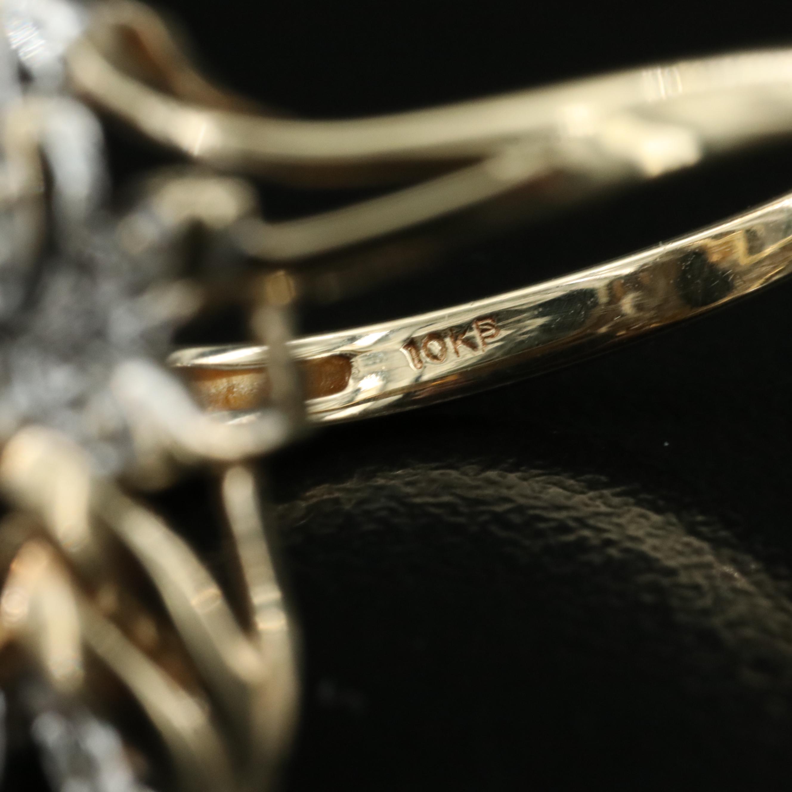 Vintage 10K Black Onyx and Diamond Navette Ring