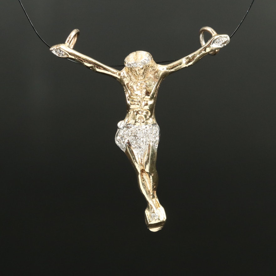 10K 0.20 CTW Diamond Crucified Jesus Pendant