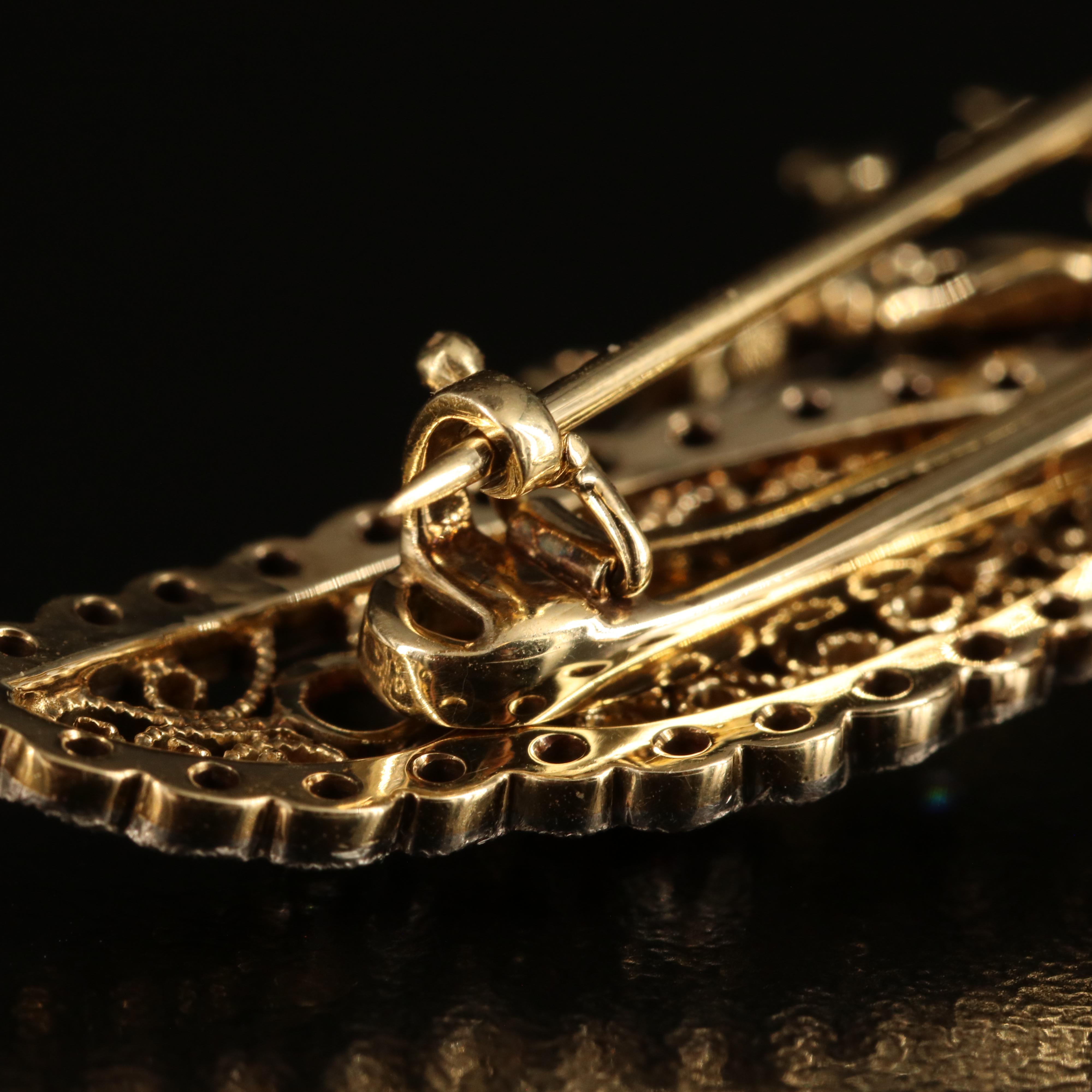 14K Diamond, Ruby and Pearl Butterfly Pin with Filigree Wings and Palladium