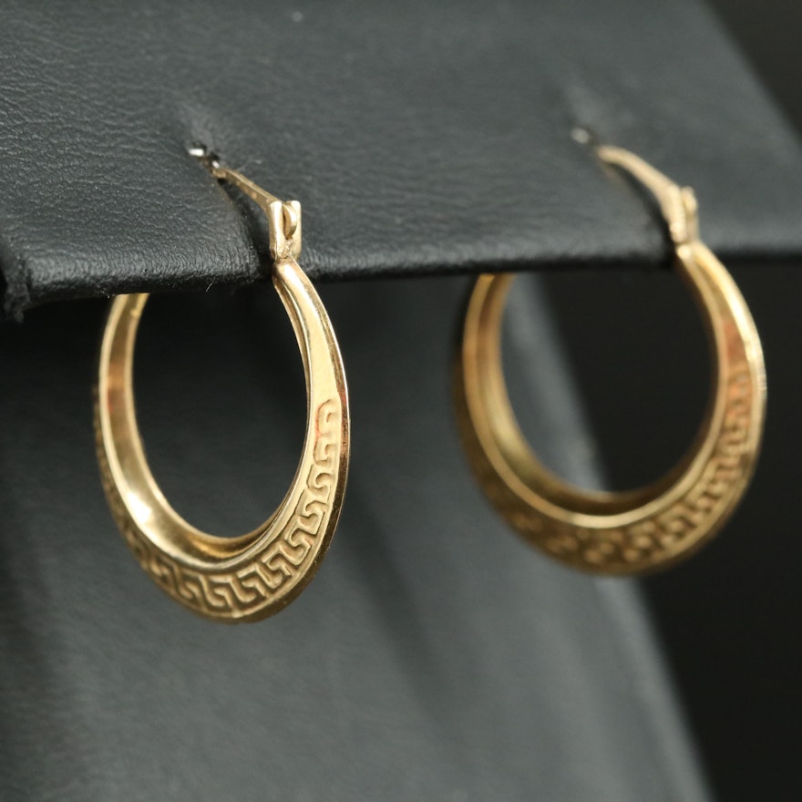 Italian 14K Greek Key Hoop Earrings