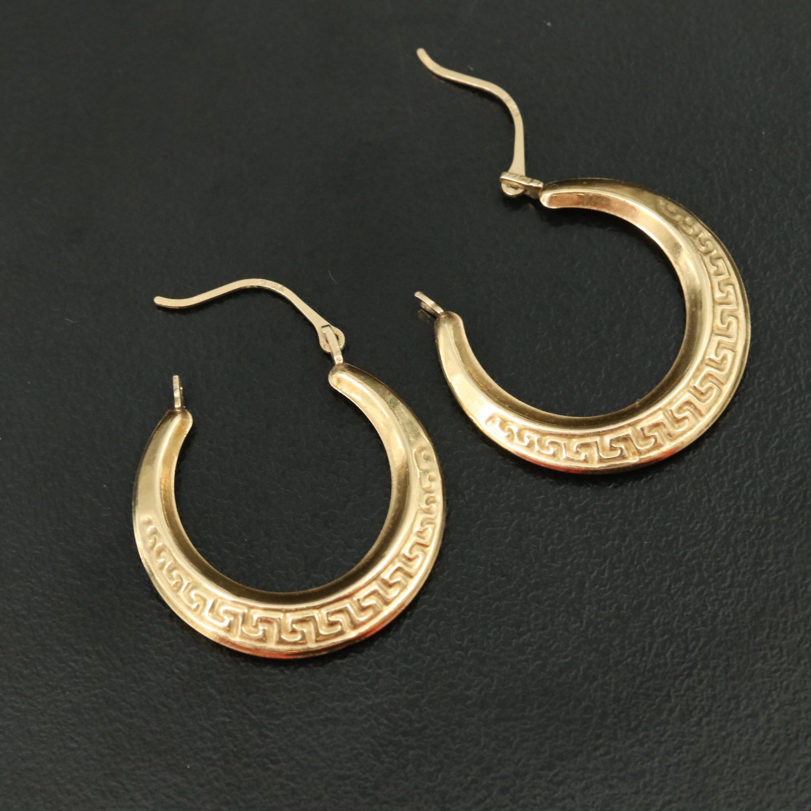 Italian 14K Greek Key Hoop Earrings