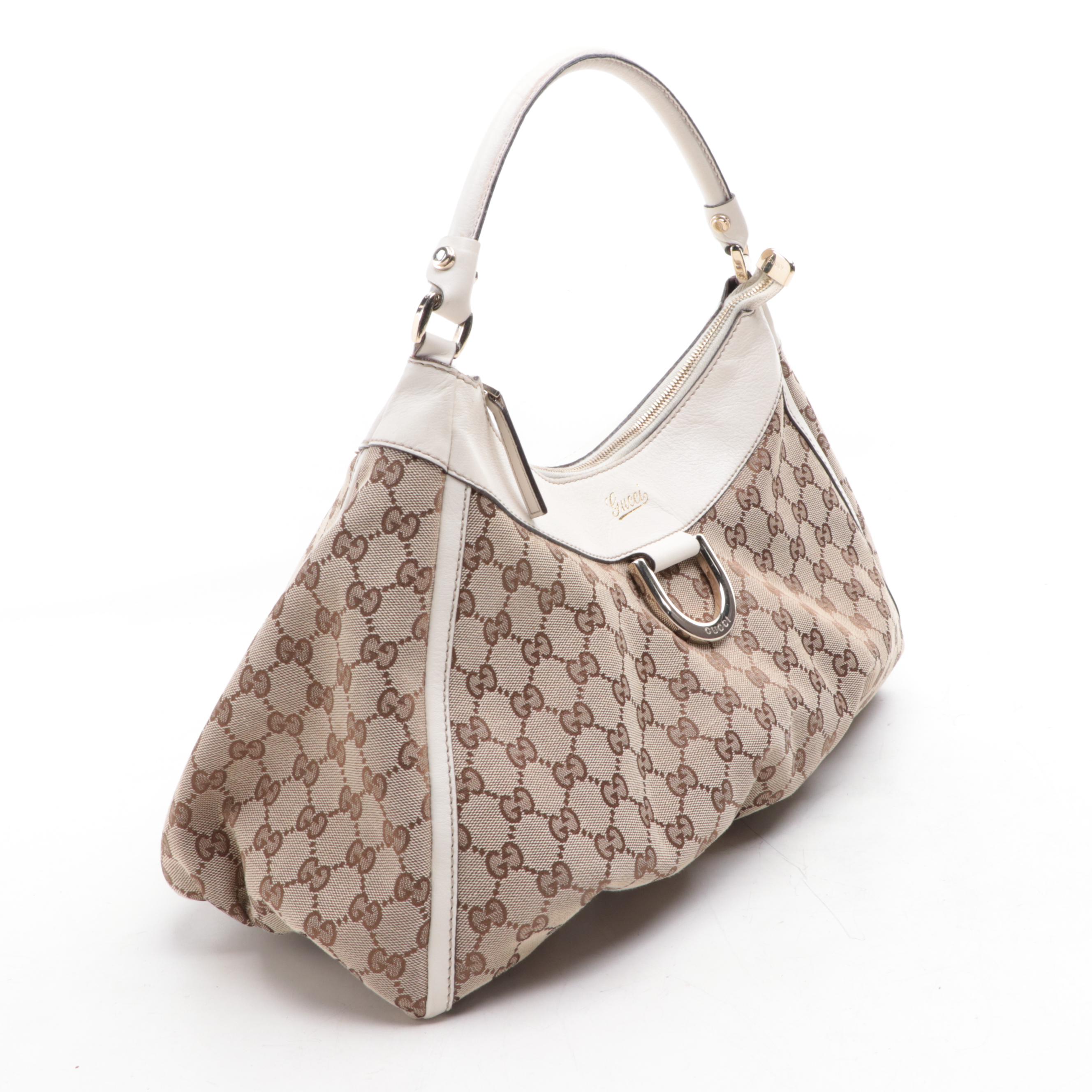 Gucci Abbey D-Ring Hobo Bag in GG Canvas and Leather Trim