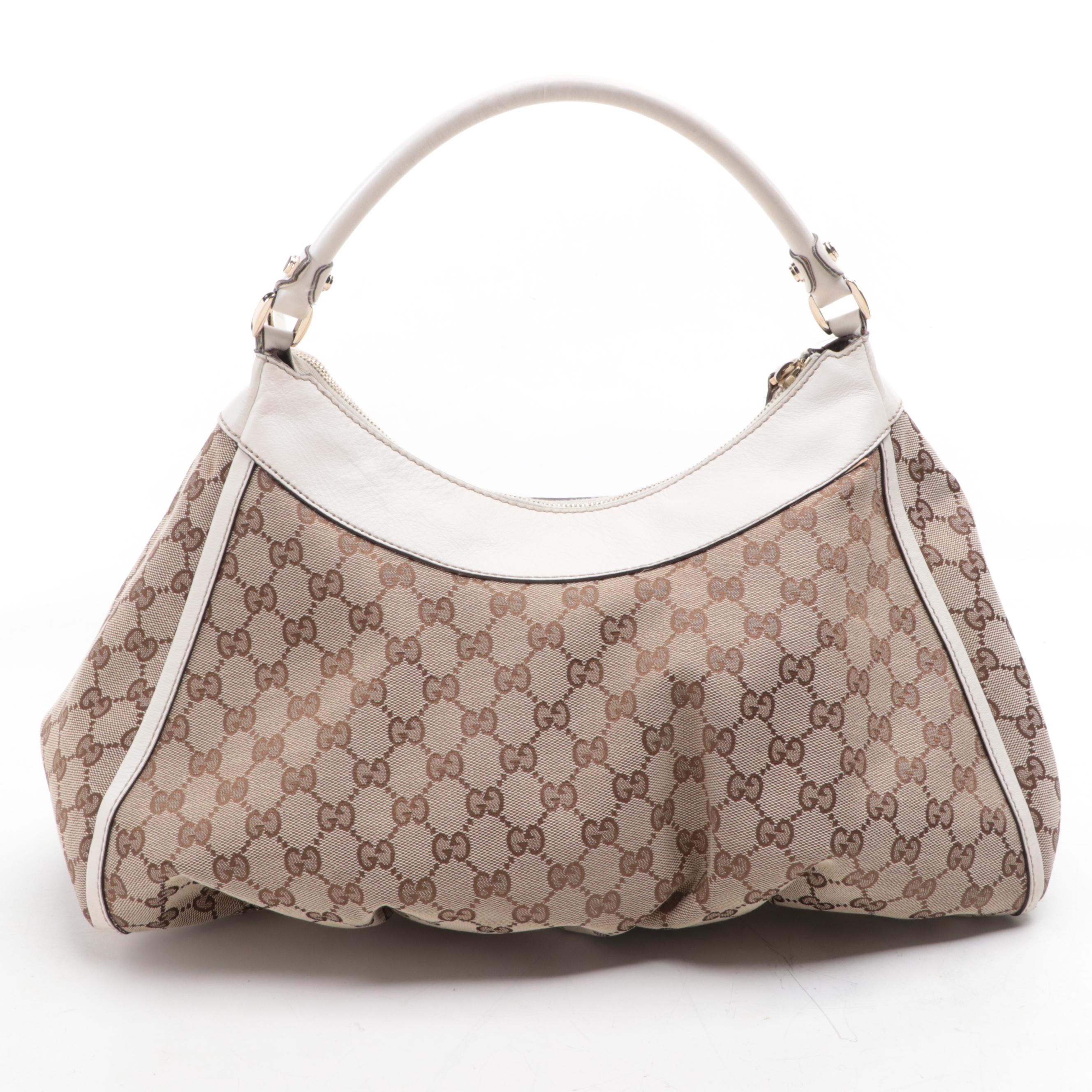 Gucci Abbey D-Ring Hobo Bag in GG Canvas and Leather Trim