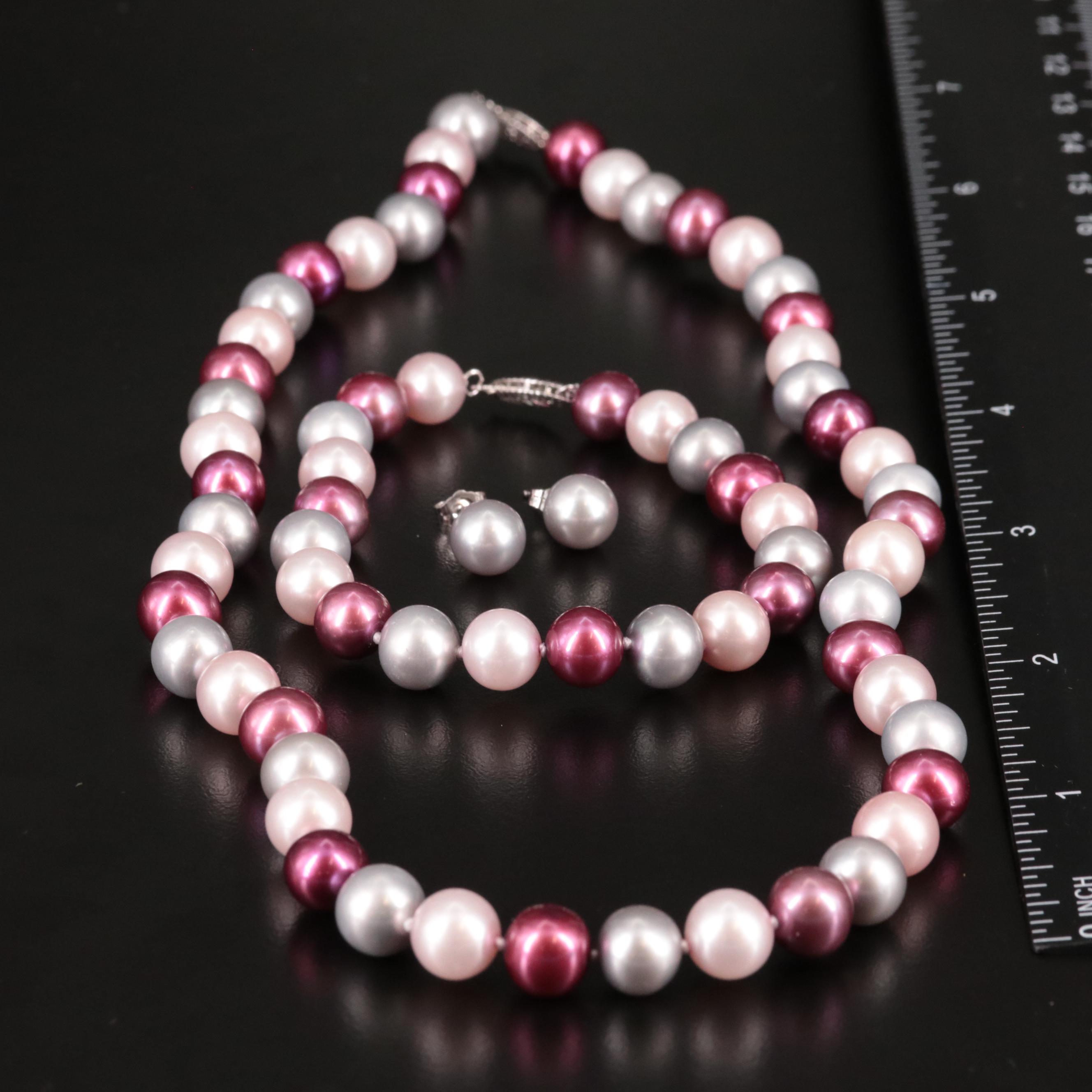 14K Pearl Necklace, Bracelet, and Earrings Set