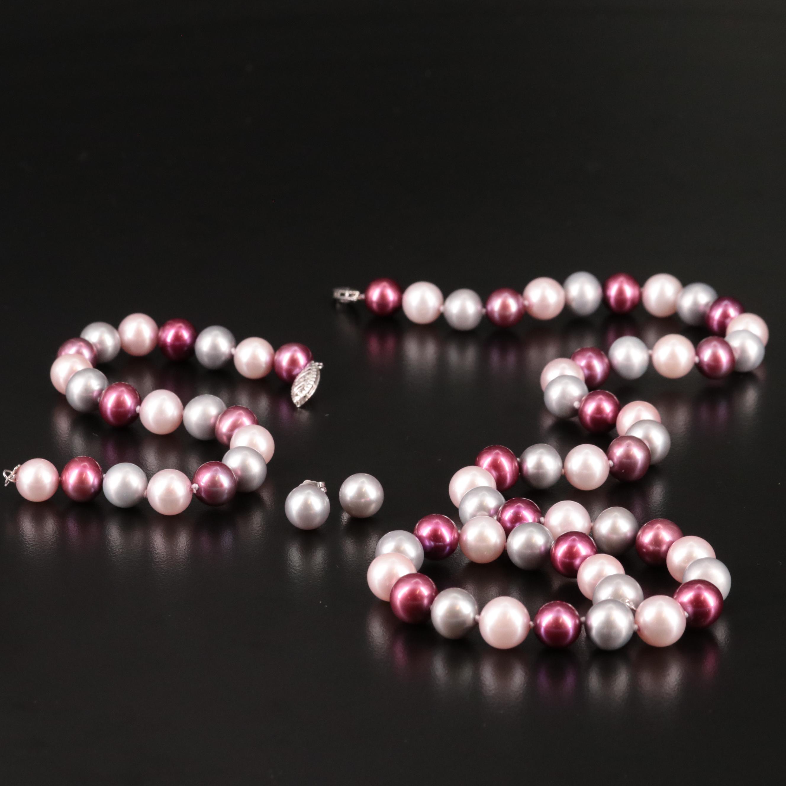 14K Pearl Necklace, Bracelet, and Earrings Set