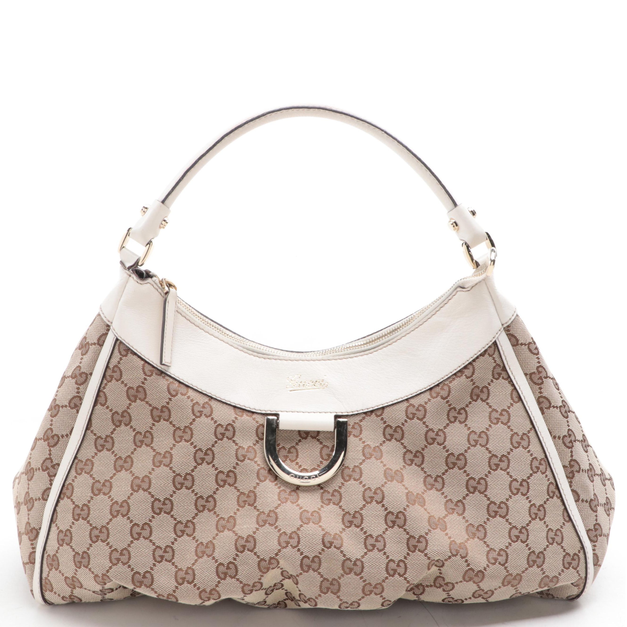 Gucci Abbey D-Ring Hobo Bag in GG Canvas and Leather Trim