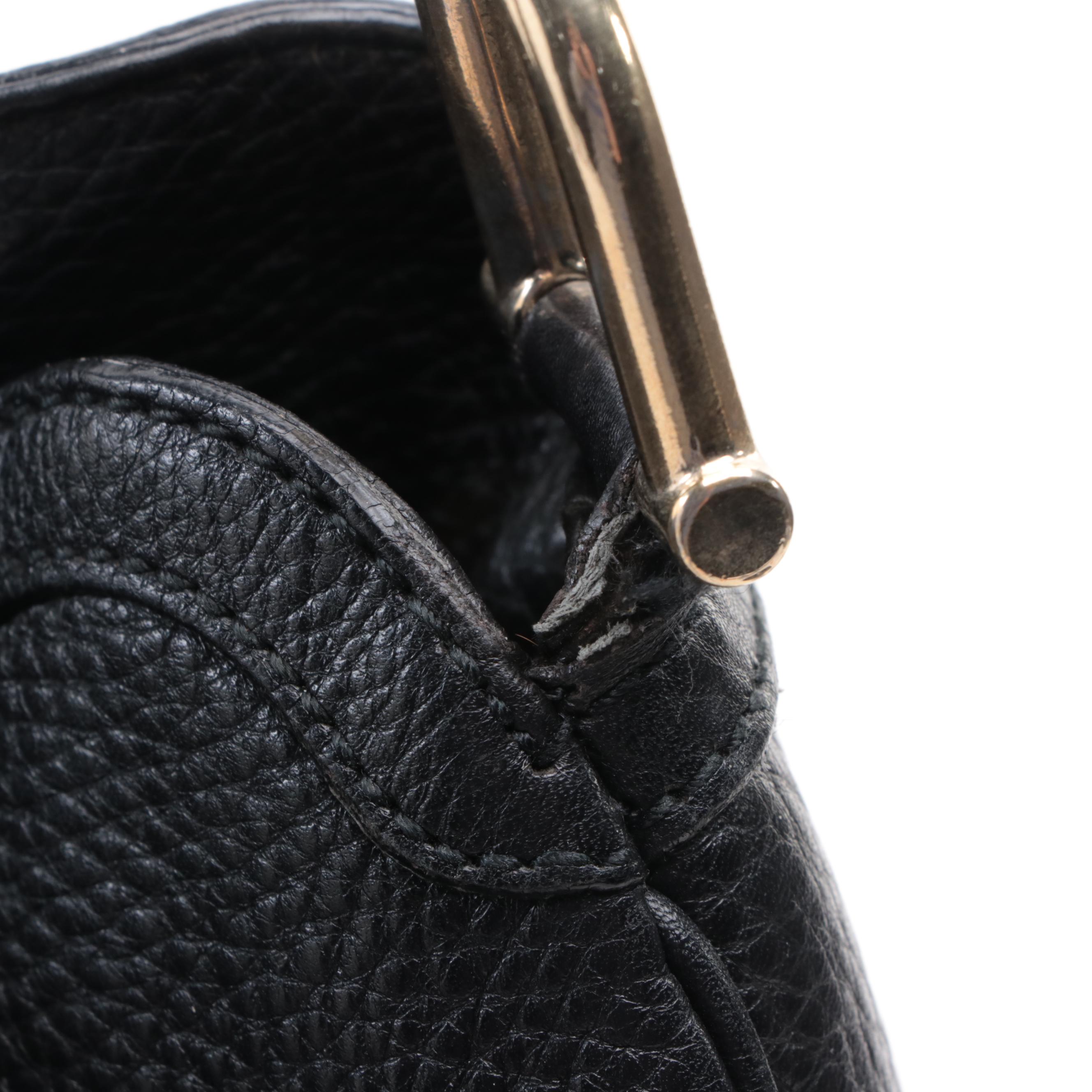 Gucci Diana Bamboo Top Handle Hobo Bag in Black Pebbled Leather