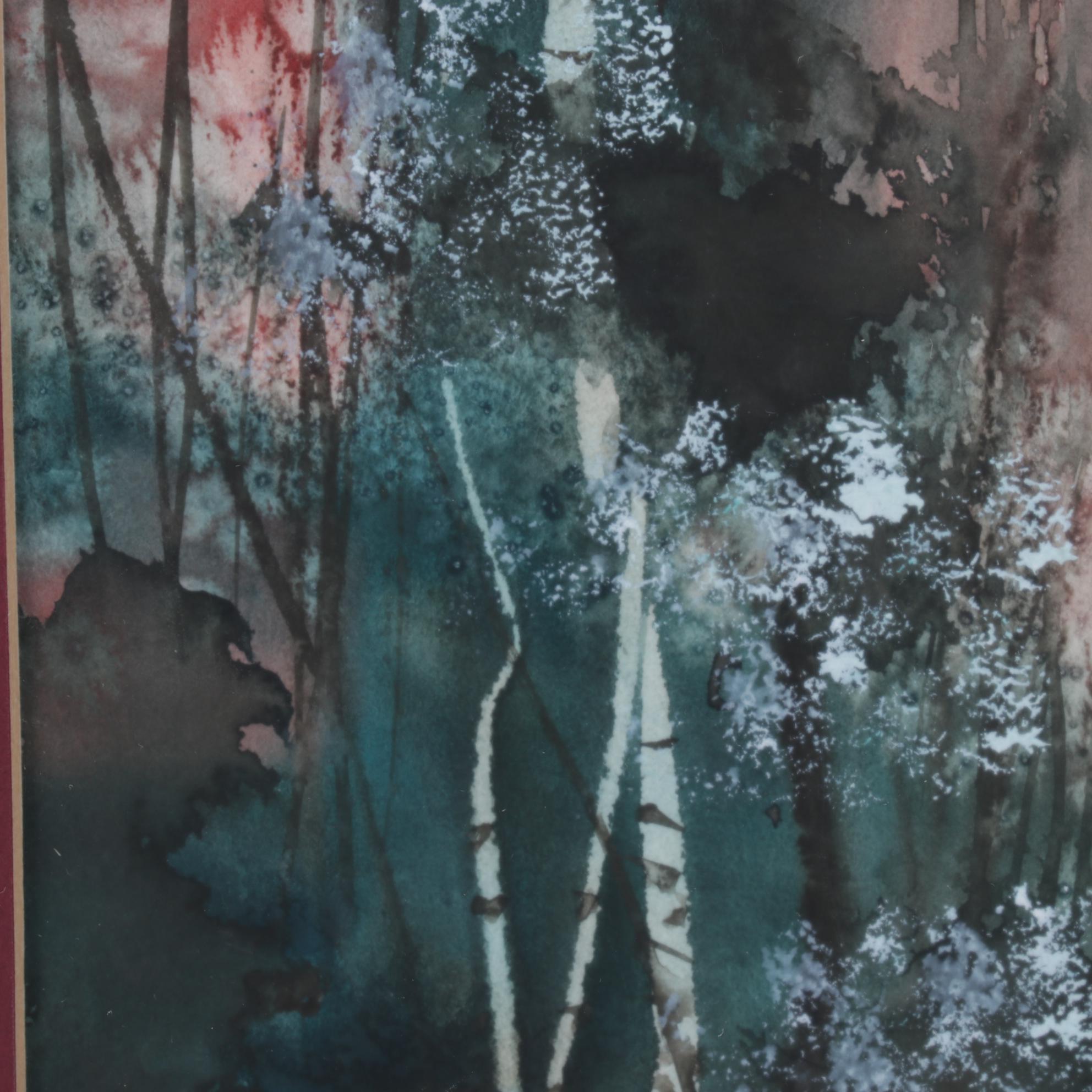 Donna Walter Forest Pond Watercolor Paintings, Circa 2000