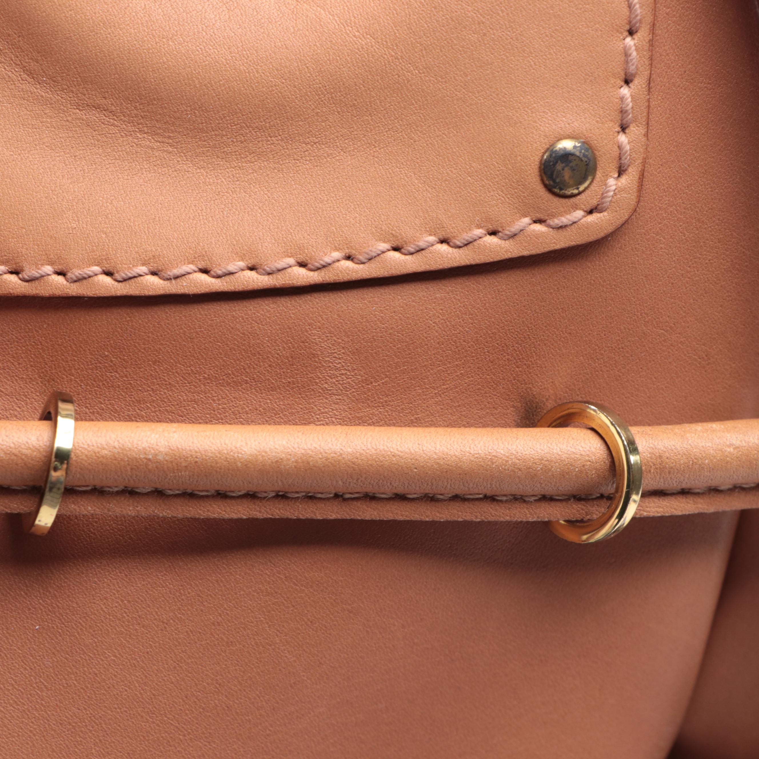 Gucci Top Handle North South Tote in Cognac Leather with Drawstring Detail