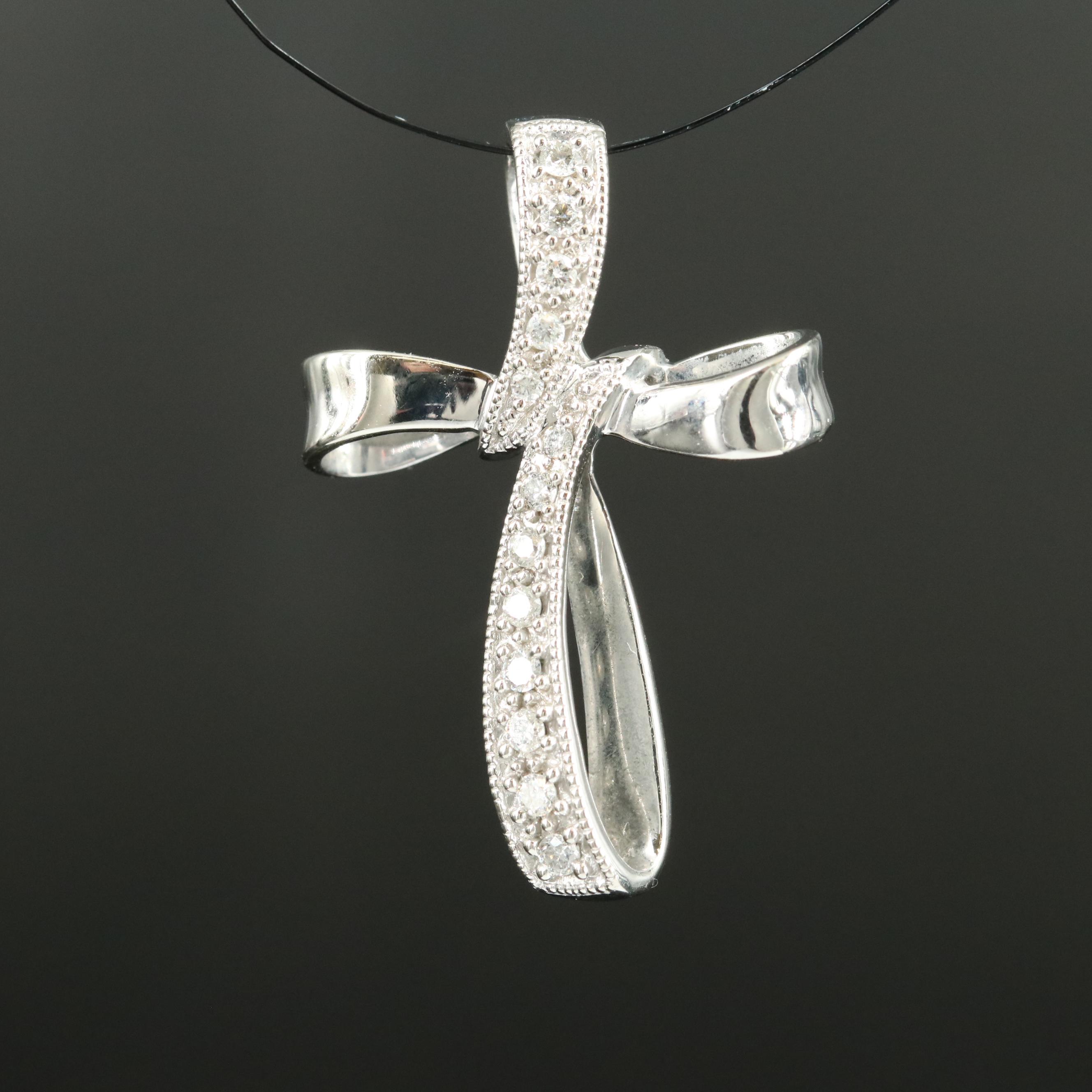 10K 0.14 CTW Diamond Cross Pendant