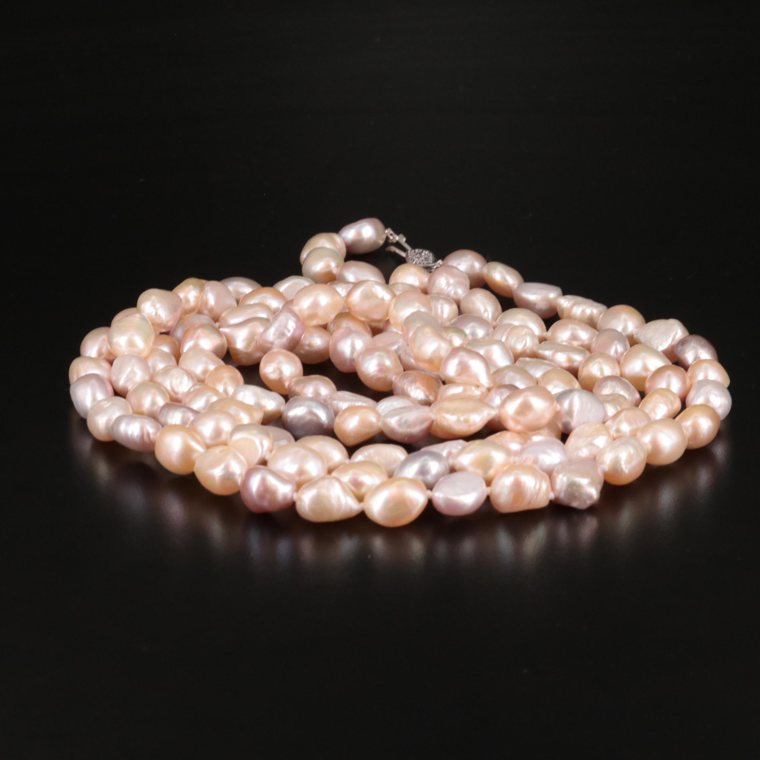 Rope Length Baroque Pearl Necklace with Sterling Clasp